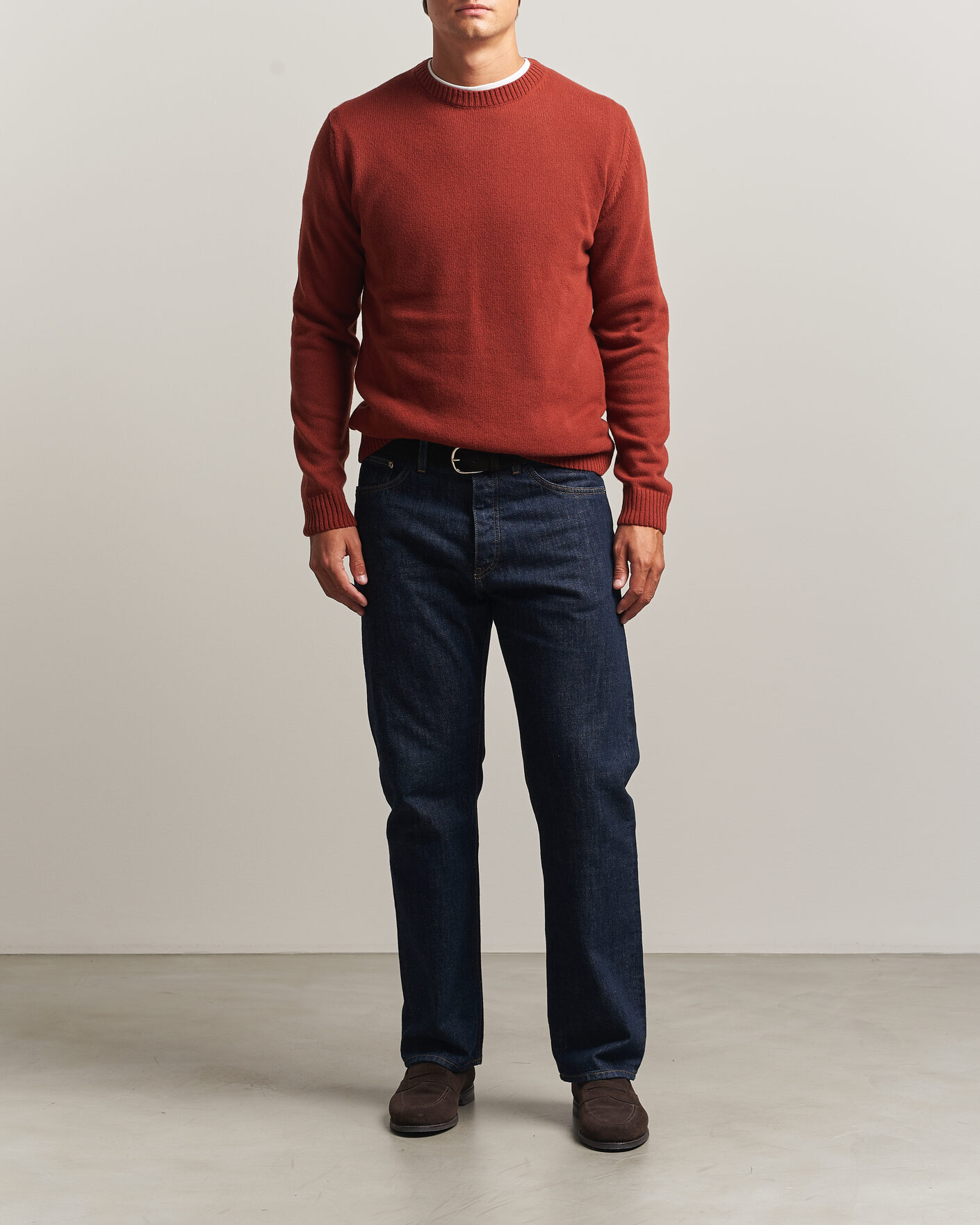 Mies | Puserot | Stenströms | Brushed Merino Crew Neck Burnt Orange
