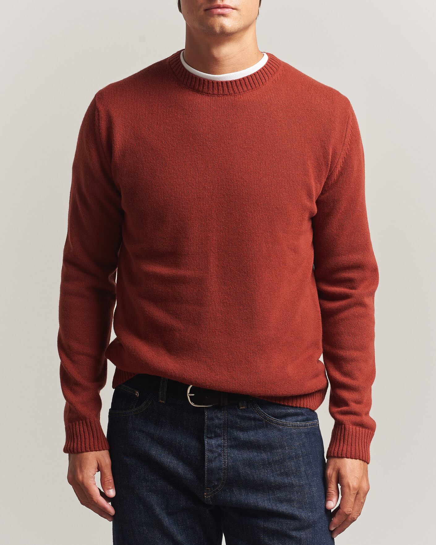 Mies | Puserot | Stenströms | Brushed Merino Crew Neck Burnt Orange
