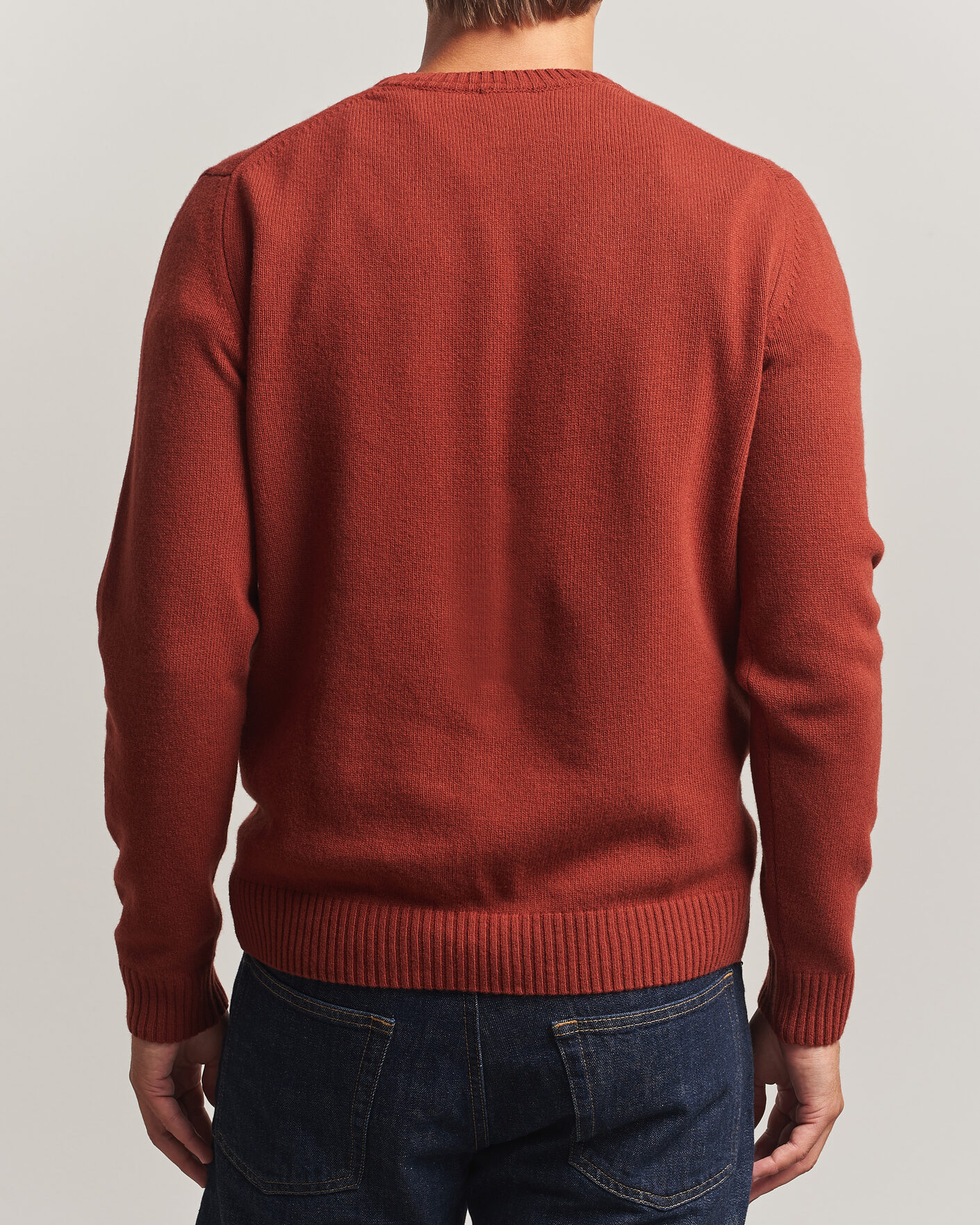 Mies | Puserot | Stenströms | Brushed Merino Crew Neck Burnt Orange