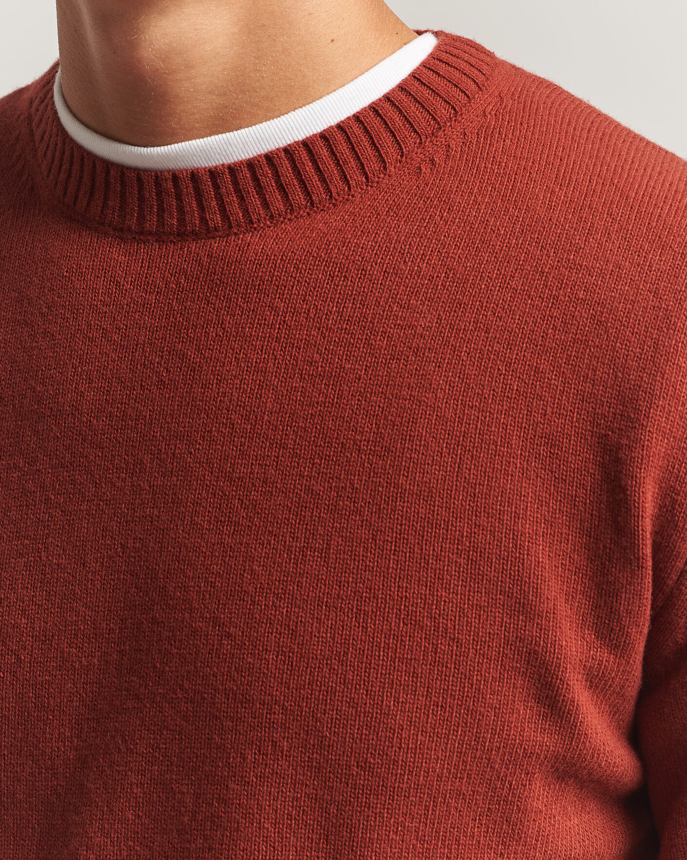 Mies | Puserot | Stenströms | Brushed Merino Crew Neck Burnt Orange
