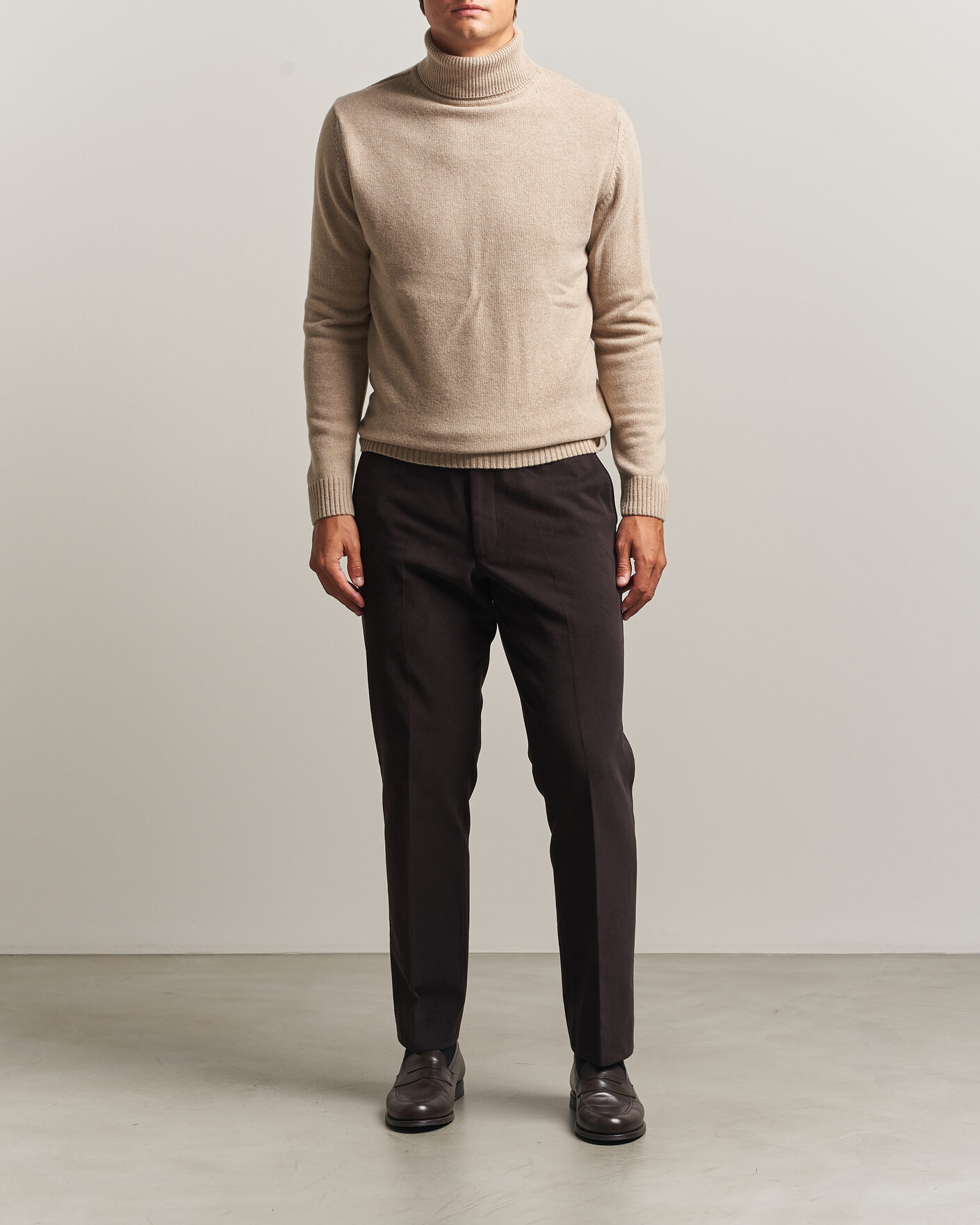 Mies | Puserot | Stenströms | Brushed Merino Rollneck Beige