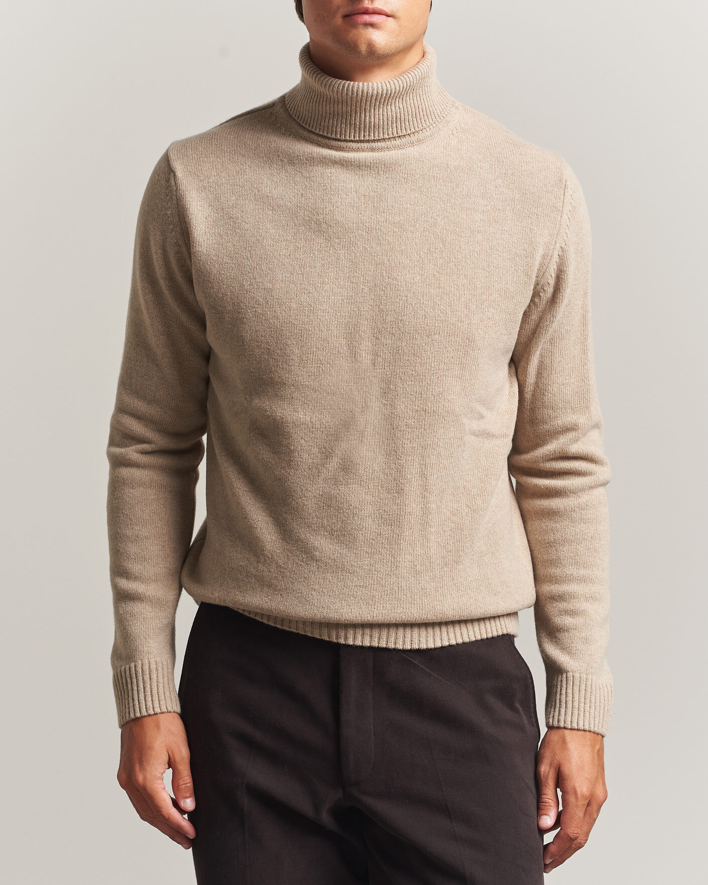 Mies | Puserot | Stenströms | Brushed Merino Rollneck Beige