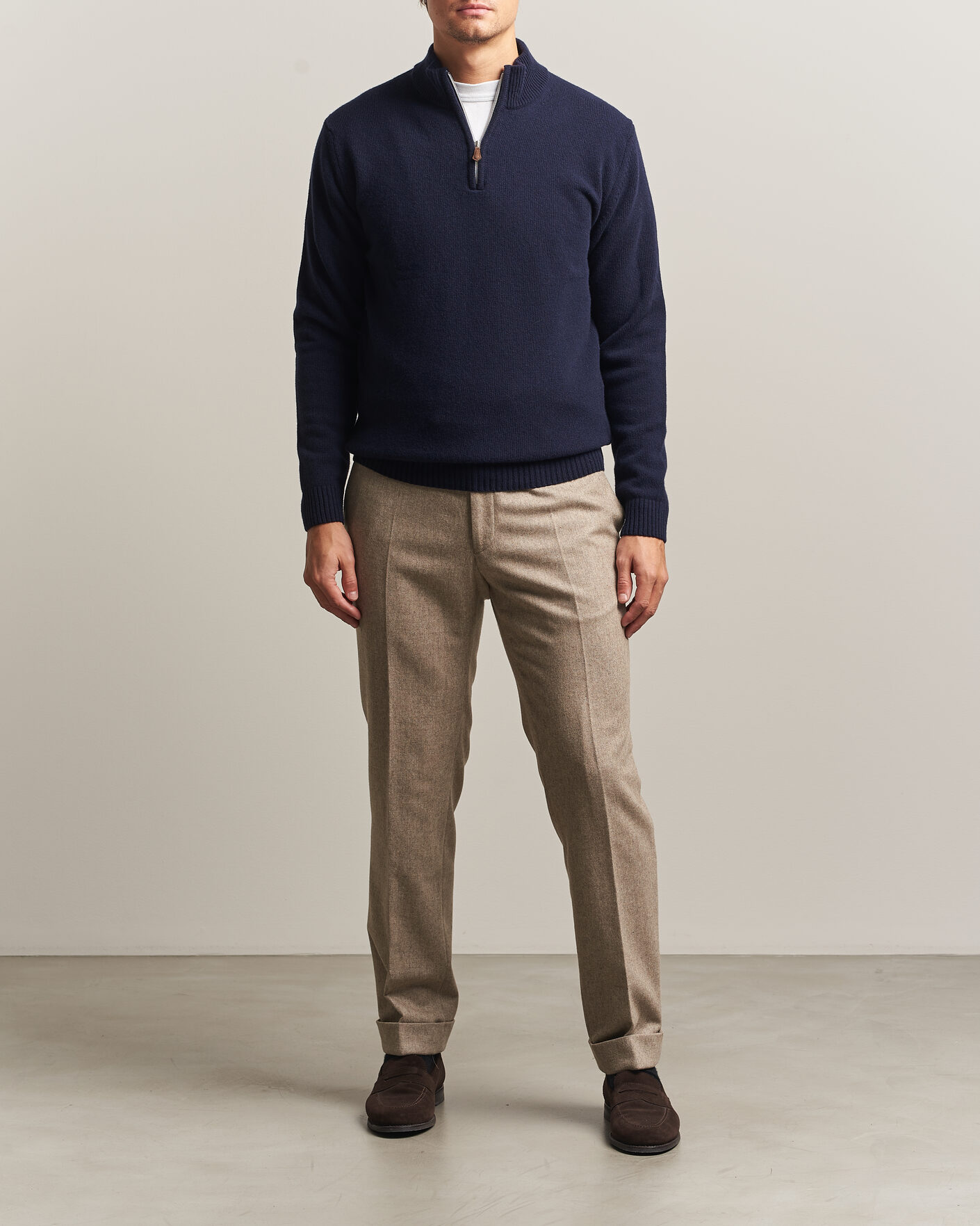 Mies | Puserot | Stenströms | Brushed Merino Half-Zip Navy