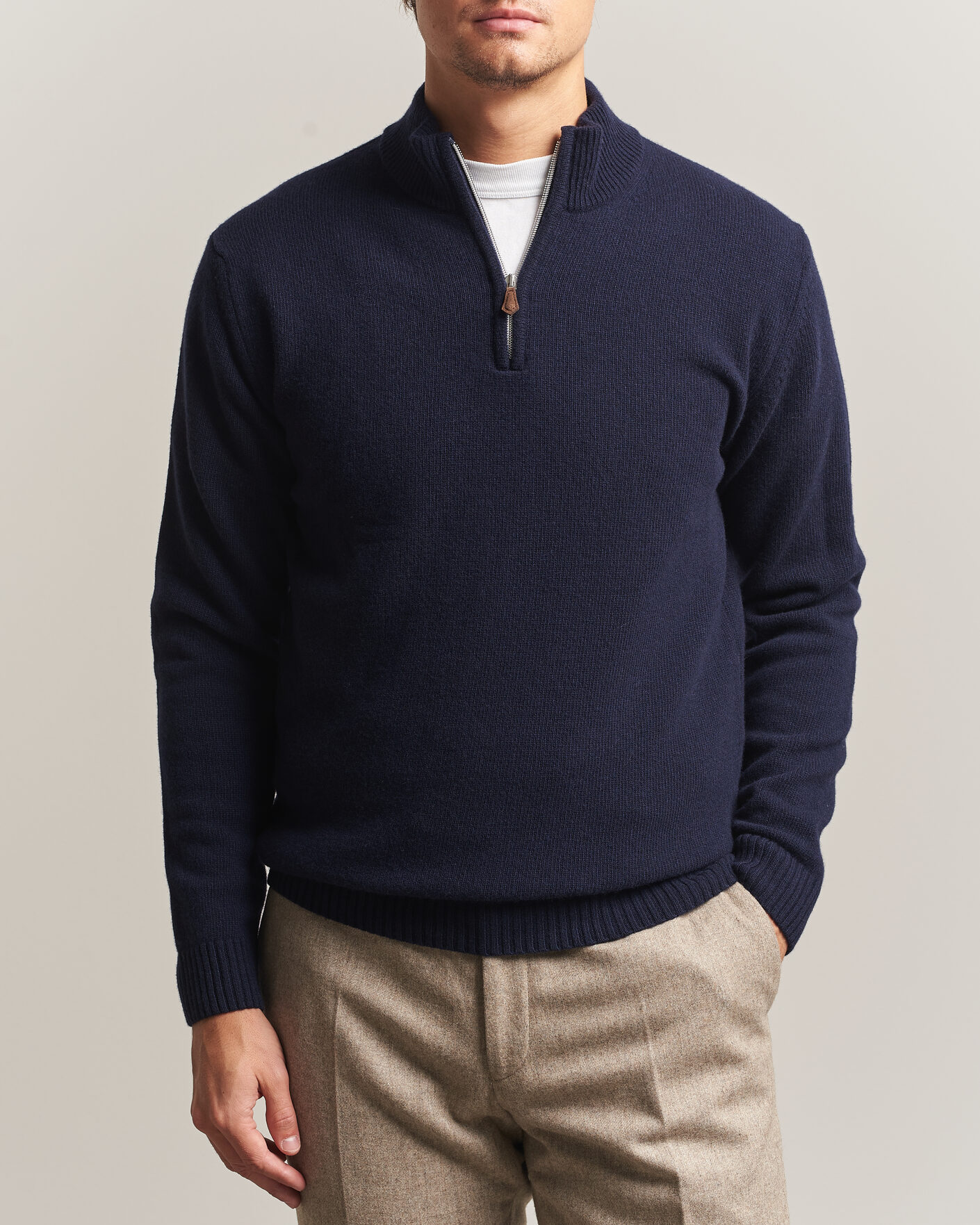 Mies | Puserot | Stenströms | Brushed Merino Half-Zip Navy