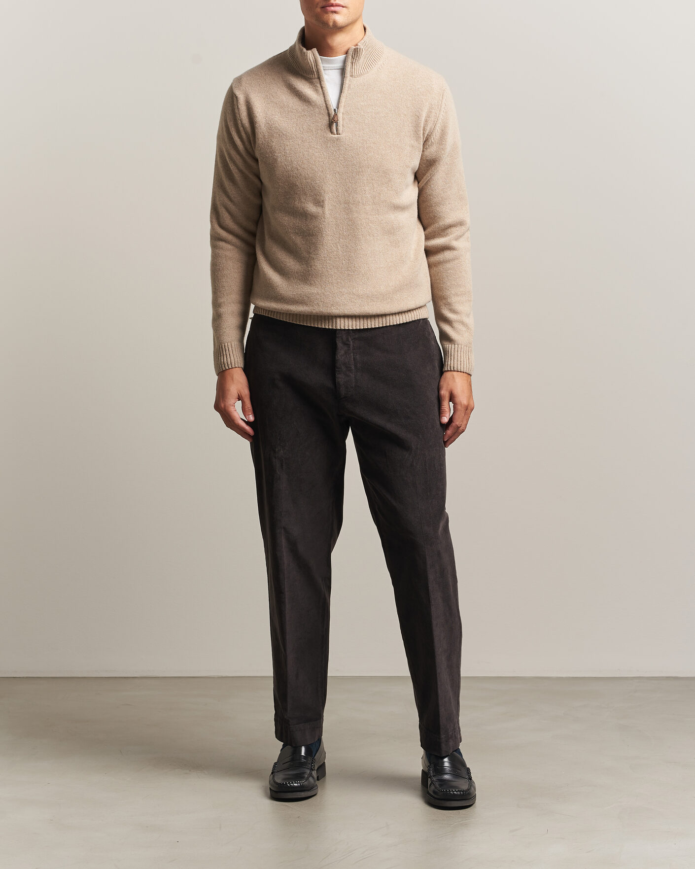 Mies | Puserot | Stenströms | Brushed Merino Half-Zip Beige