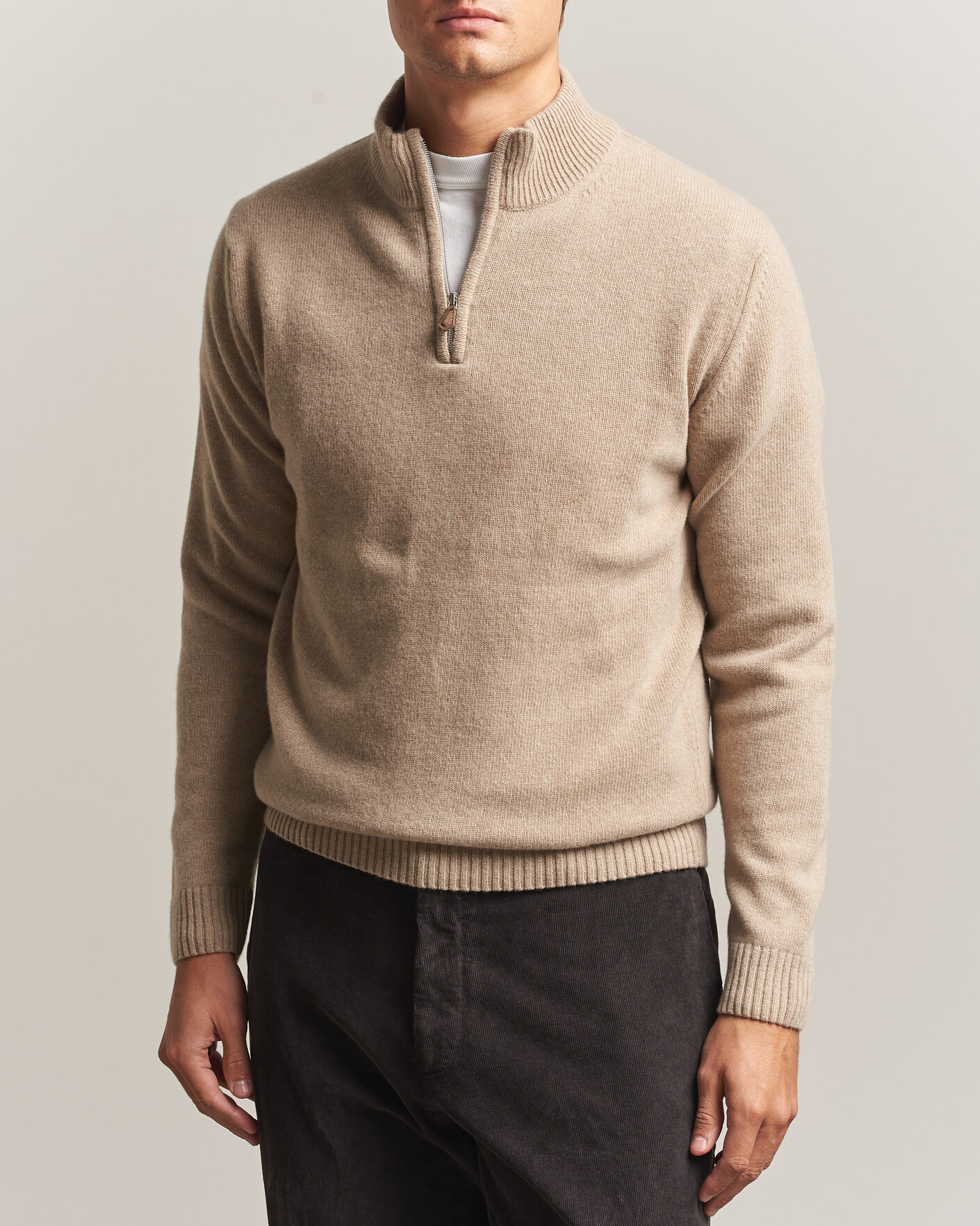 Mies | Puserot | Stenströms | Brushed Merino Half-Zip Beige