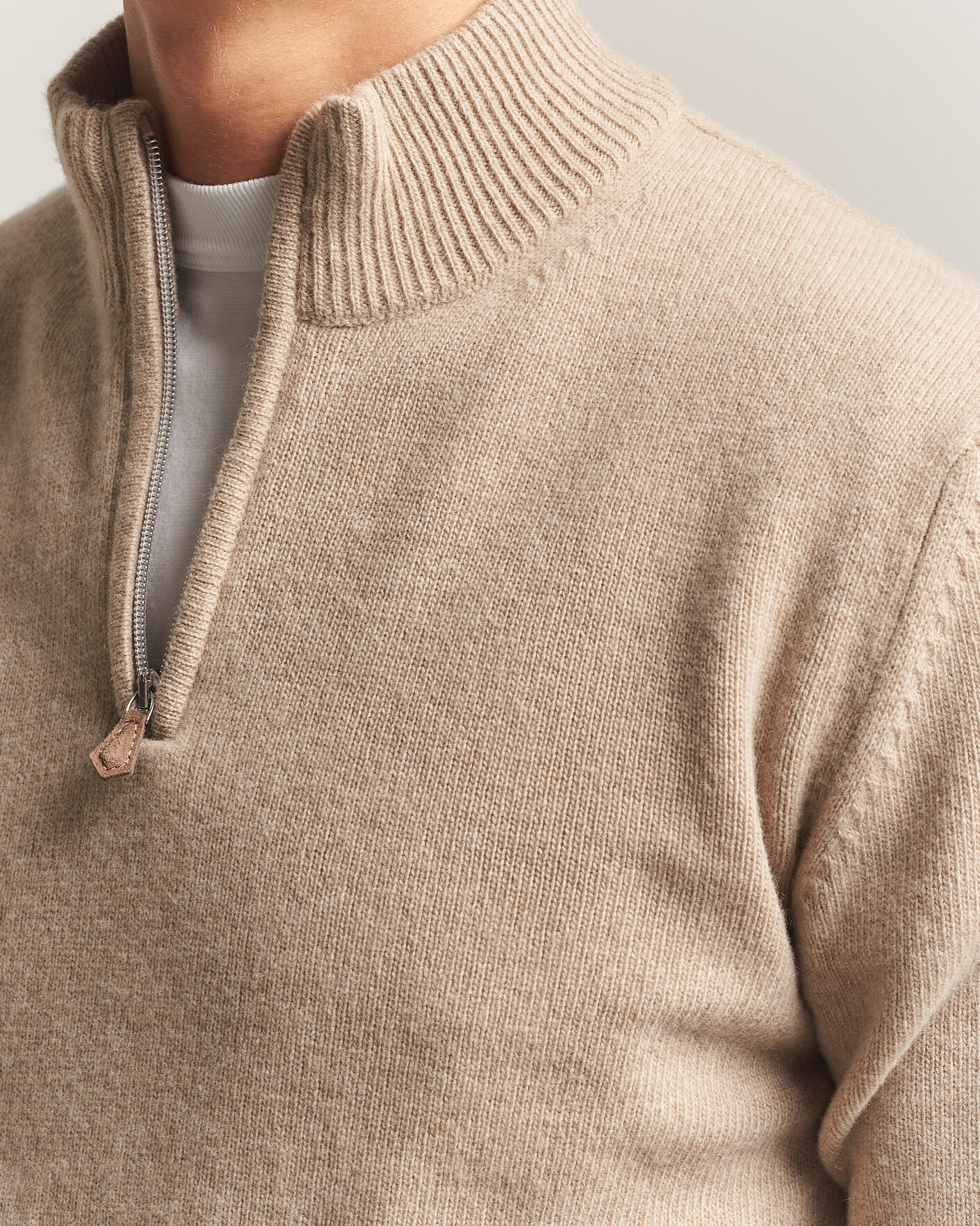 Mies | Puserot | Stenströms | Brushed Merino Half-Zip Beige