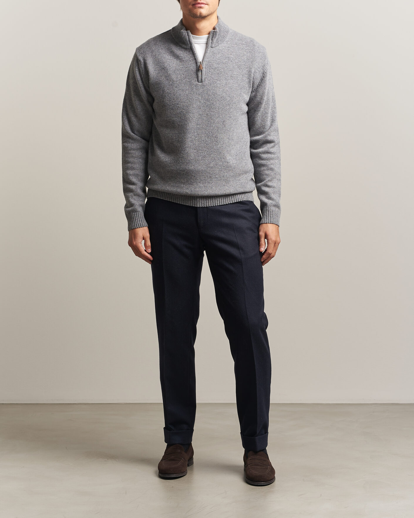 Mies | Puserot | Stenströms | Brushed Merino Half-Zip Grey