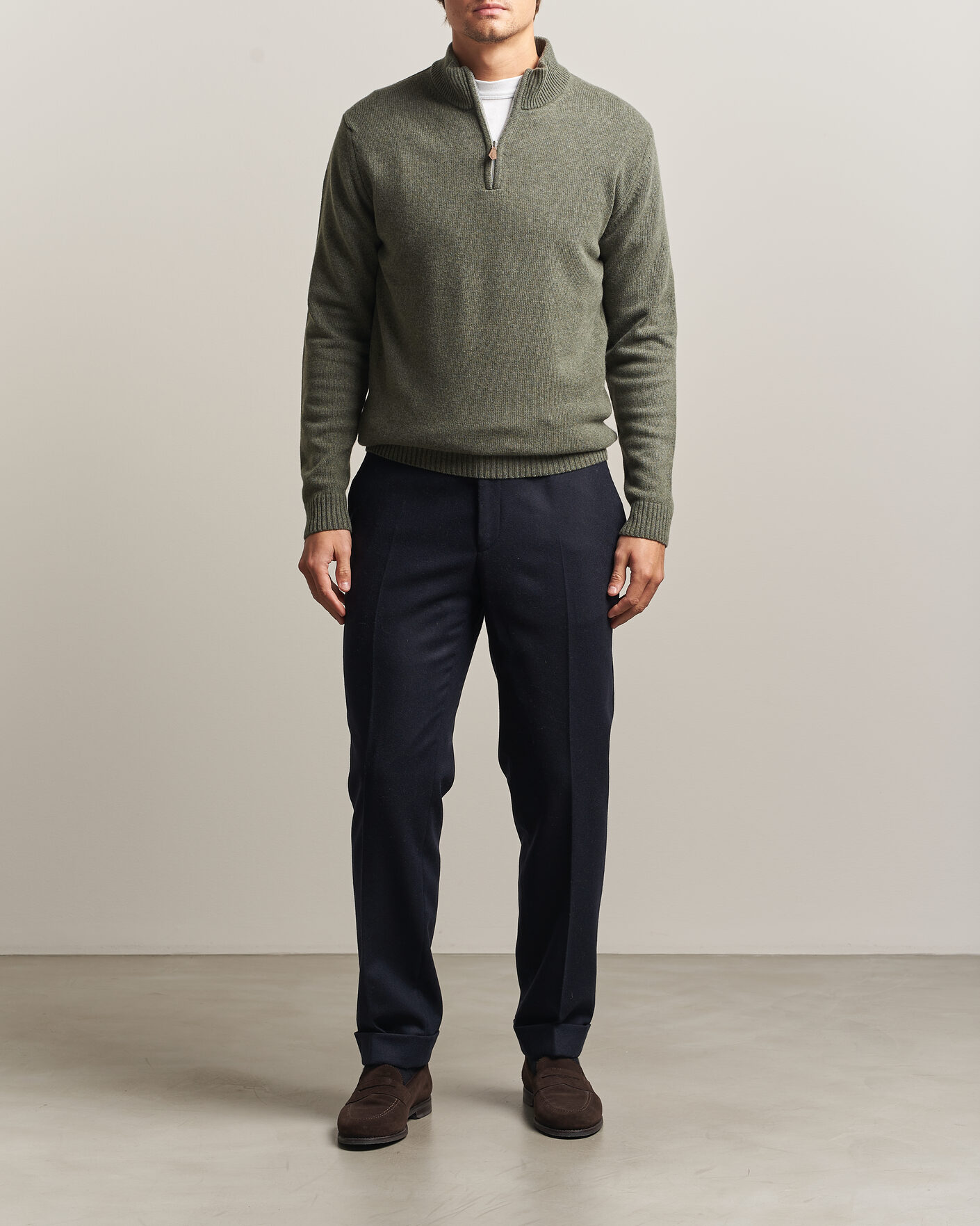 Mies | Puserot | Stenströms | Brushed Merino Half-Zip Green