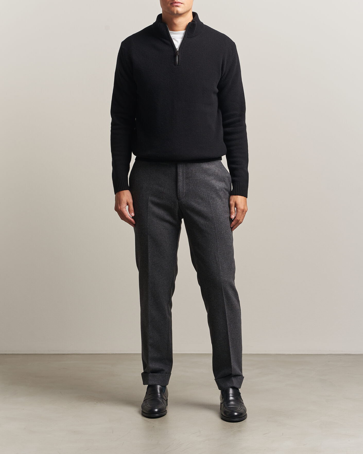 Mies | Puserot | Stenströms | Brushed Merino Half-Zip Black