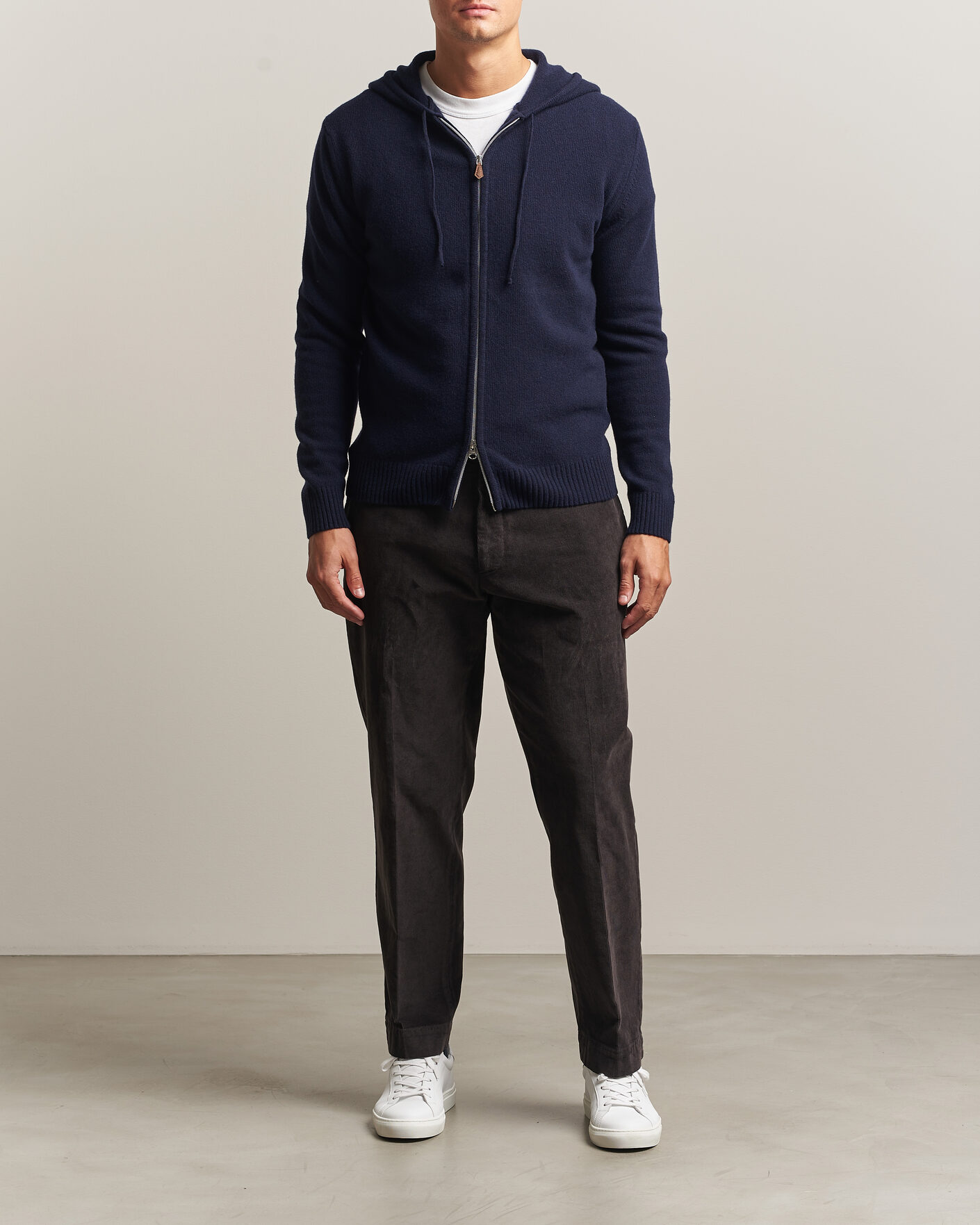 Mies | Puserot | Stenströms | Brushed Merino Full-Zip Hood Navy