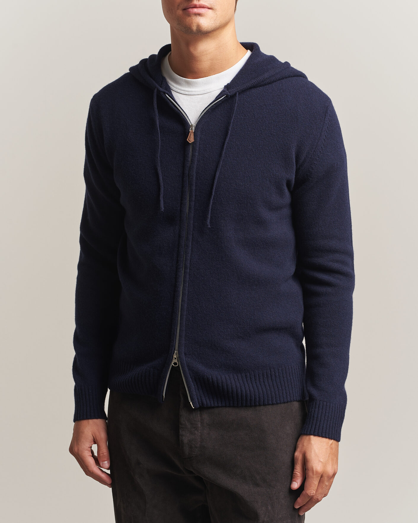 Mies | Puserot | Stenströms | Brushed Merino Full-Zip Hood Navy