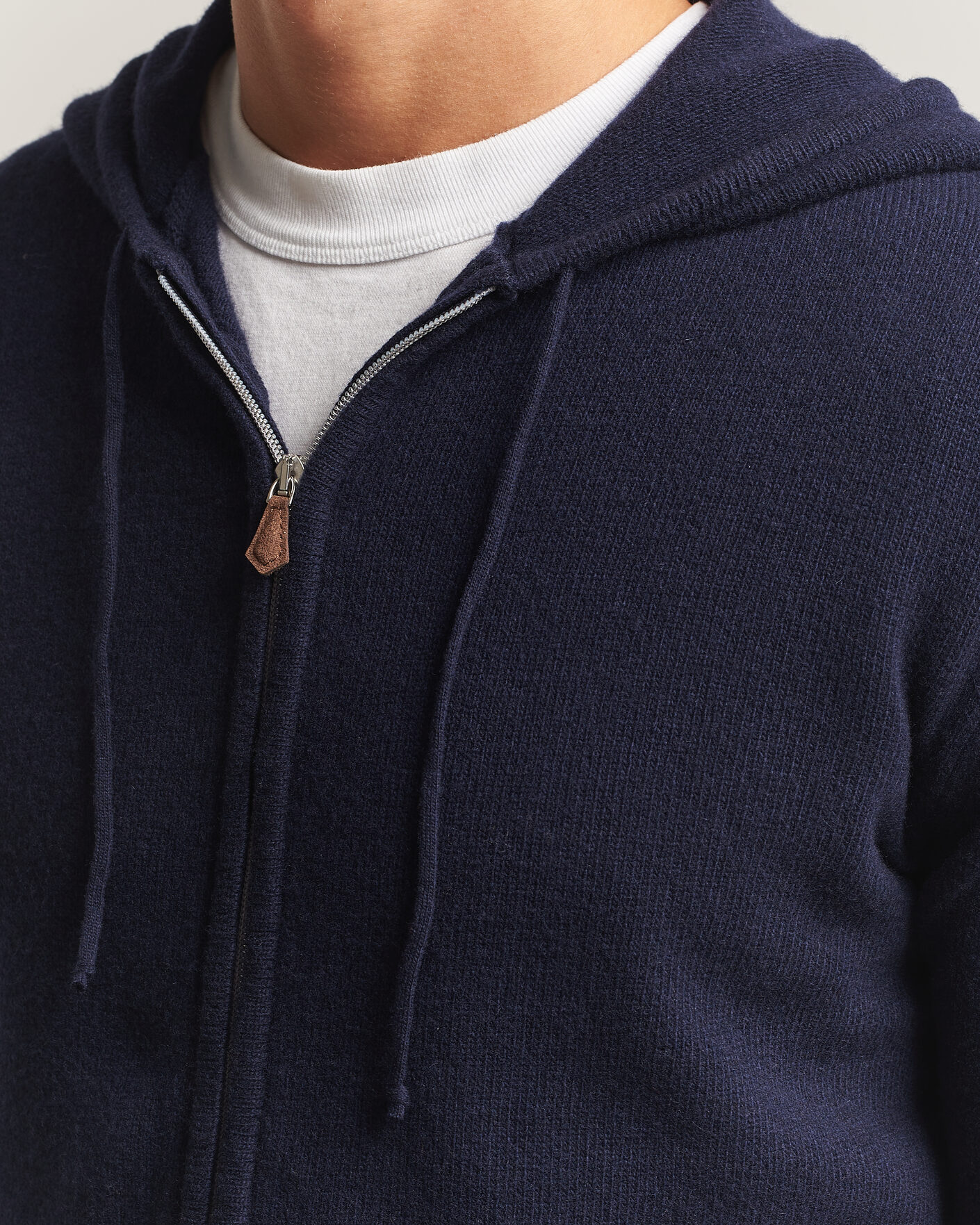 Mies | Puserot | Stenströms | Brushed Merino Full-Zip Hood Navy