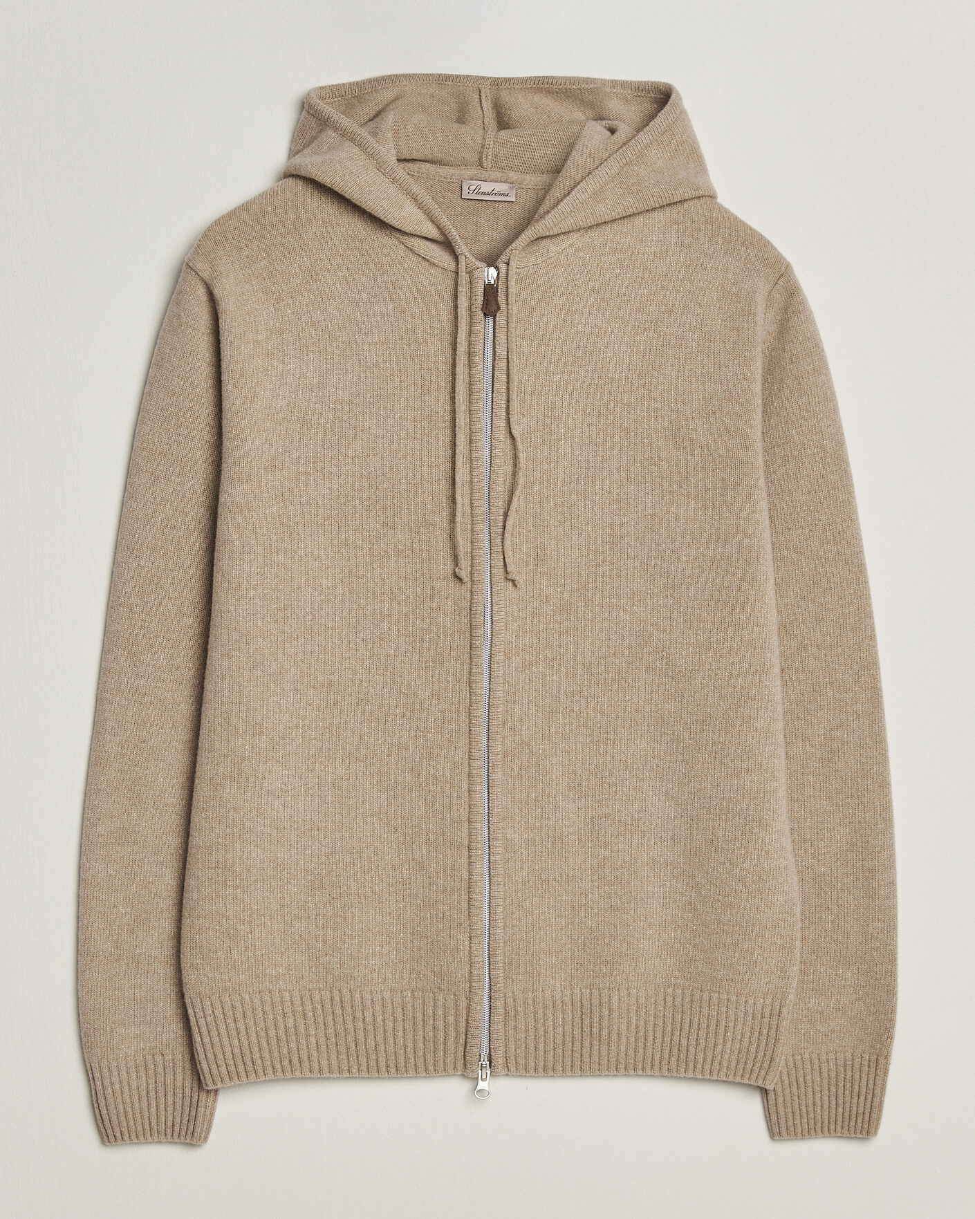 Mies | Puserot | Stenströms | Brushed Merino Full-Zip Hood Beige