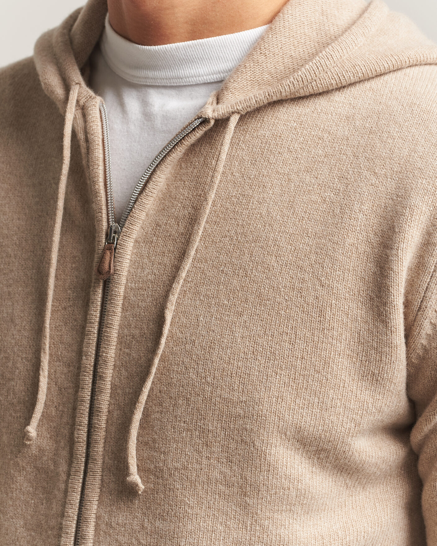 Mies | Puserot | Stenströms | Brushed Merino Full-Zip Hood Beige