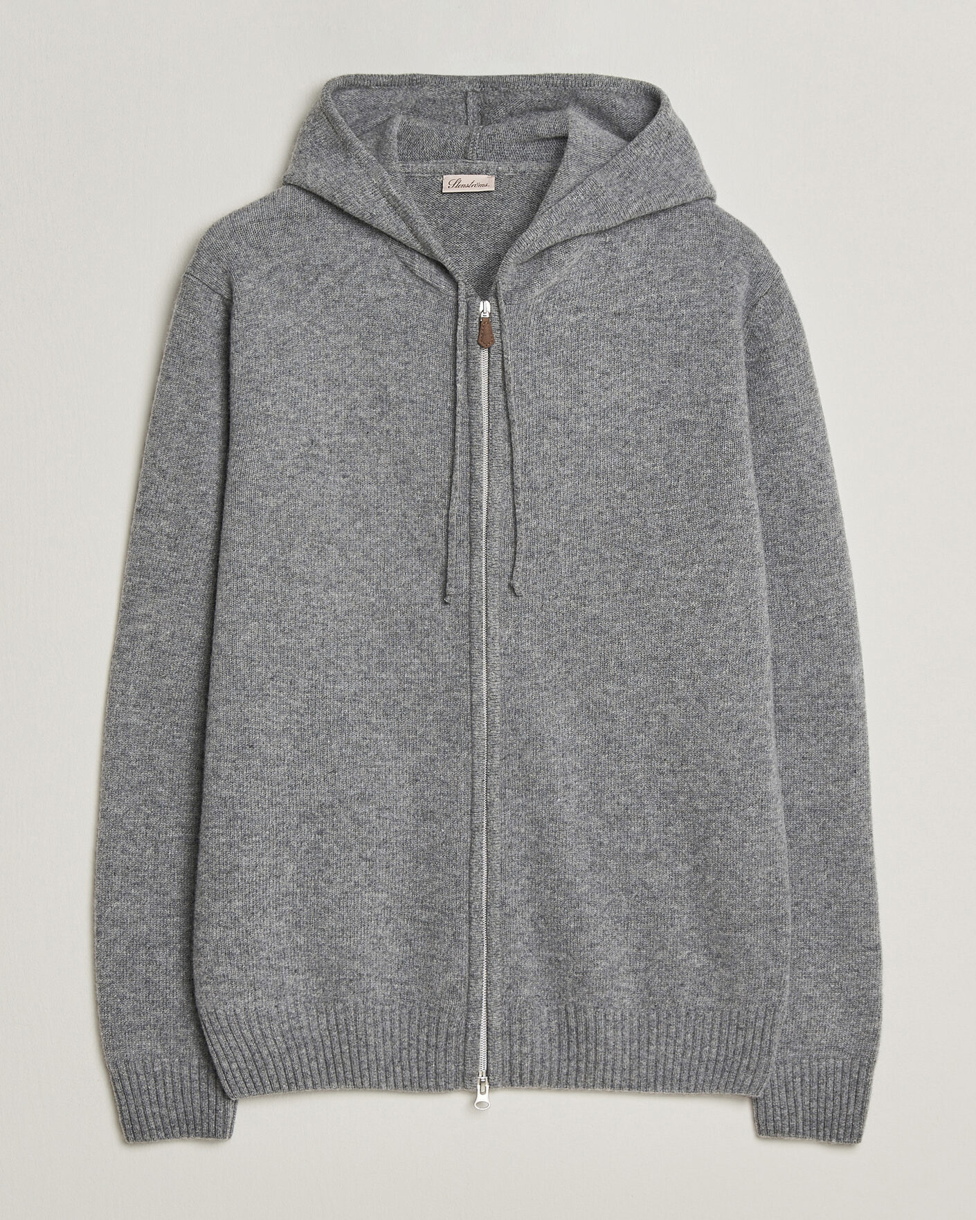 Mies | Puserot | Stenströms | Brushed Merino Full-Zip Hood Grey