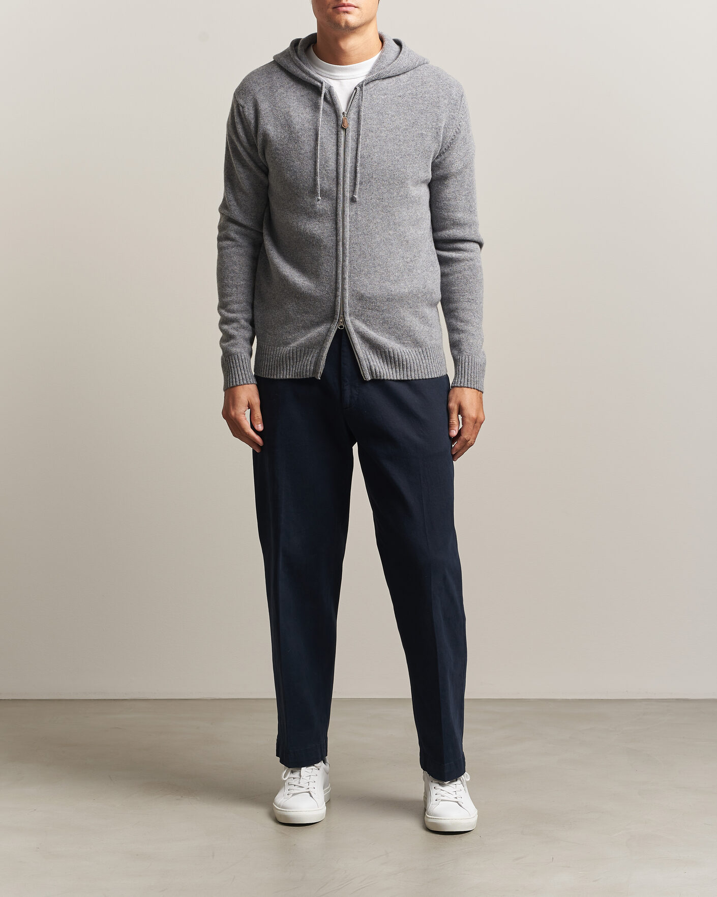 Mies | Puserot | Stenströms | Brushed Merino Full-Zip Hood Grey