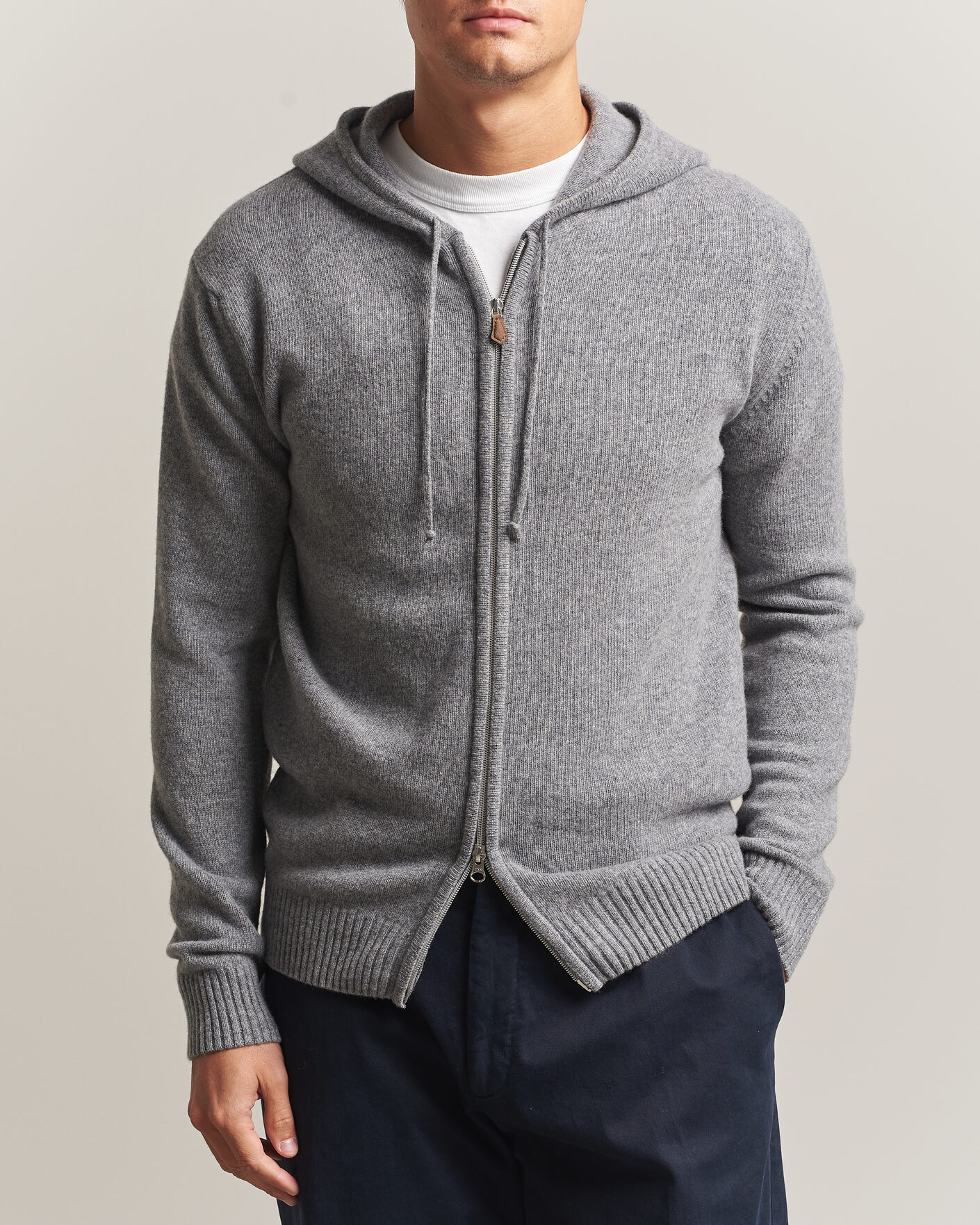 Mies | Puserot | Stenströms | Brushed Merino Full-Zip Hood Grey