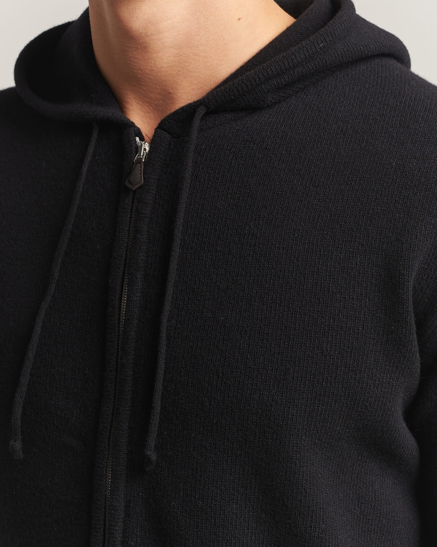 Mies | Puserot | Stenströms | Brushed Merino Full-Zip Hood Black