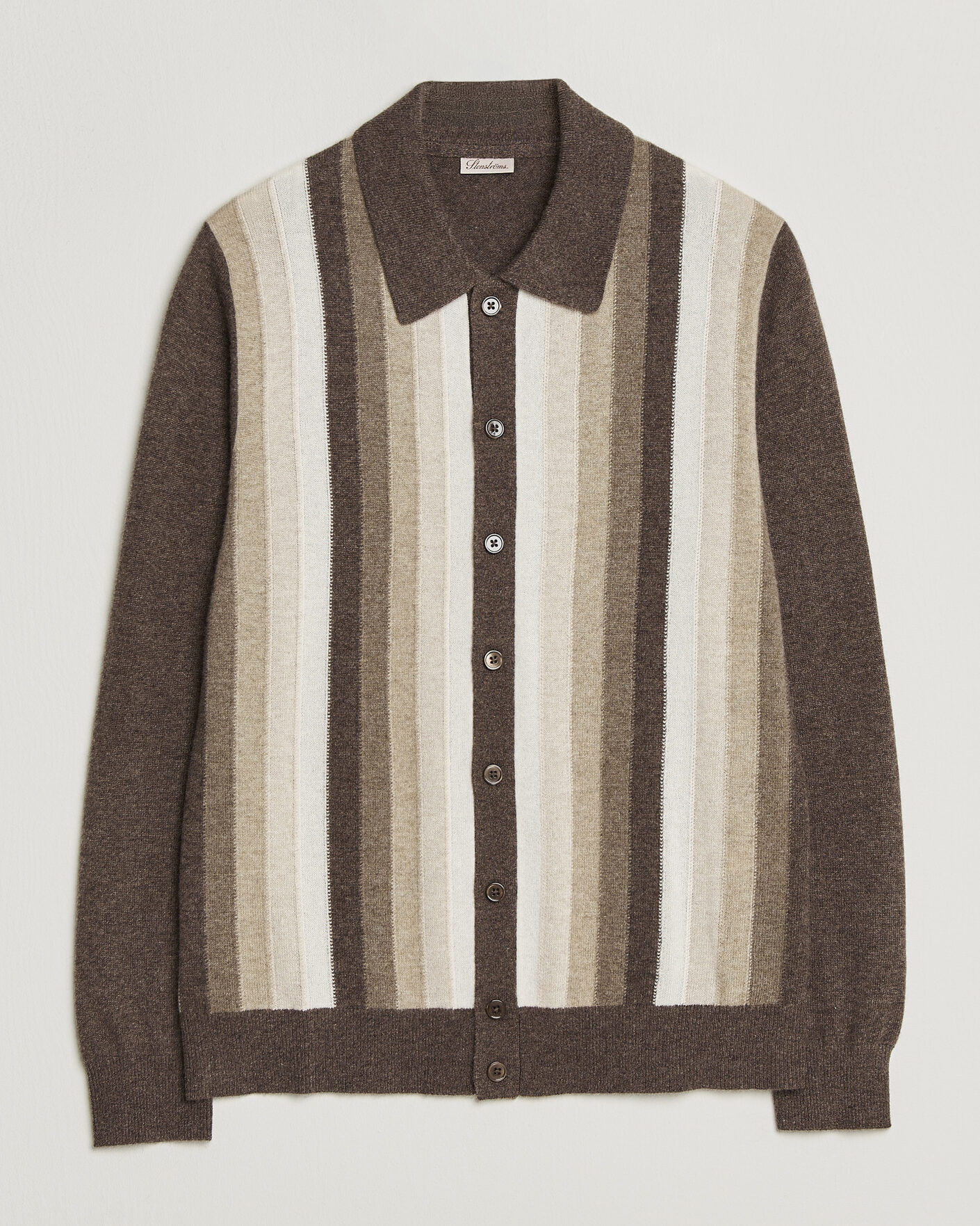 Mies | Puserot | Stenströms | Cashmere Striped Polo Cardigan Brown