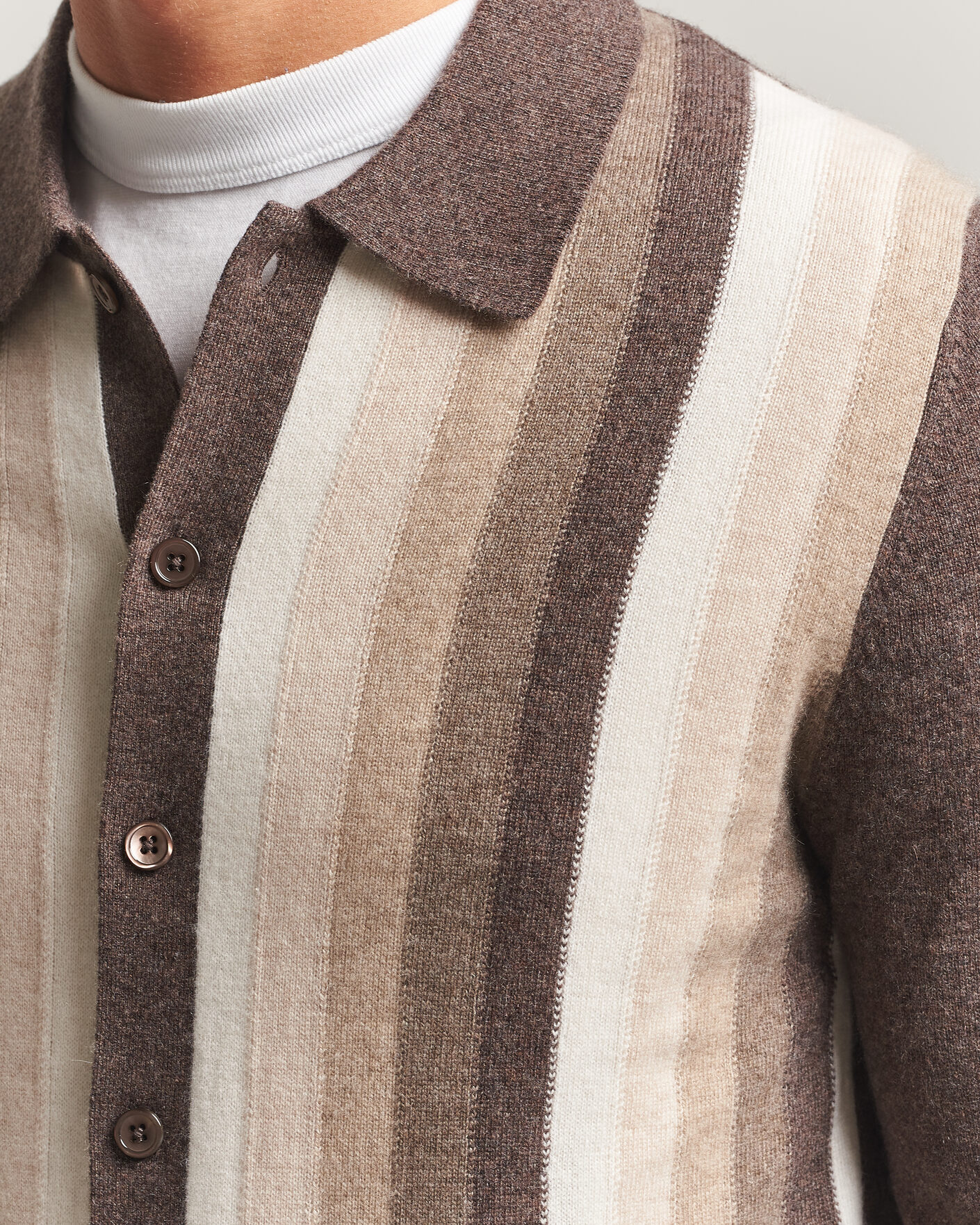 Mies | Puserot | Stenströms | Cashmere Striped Polo Cardigan Brown