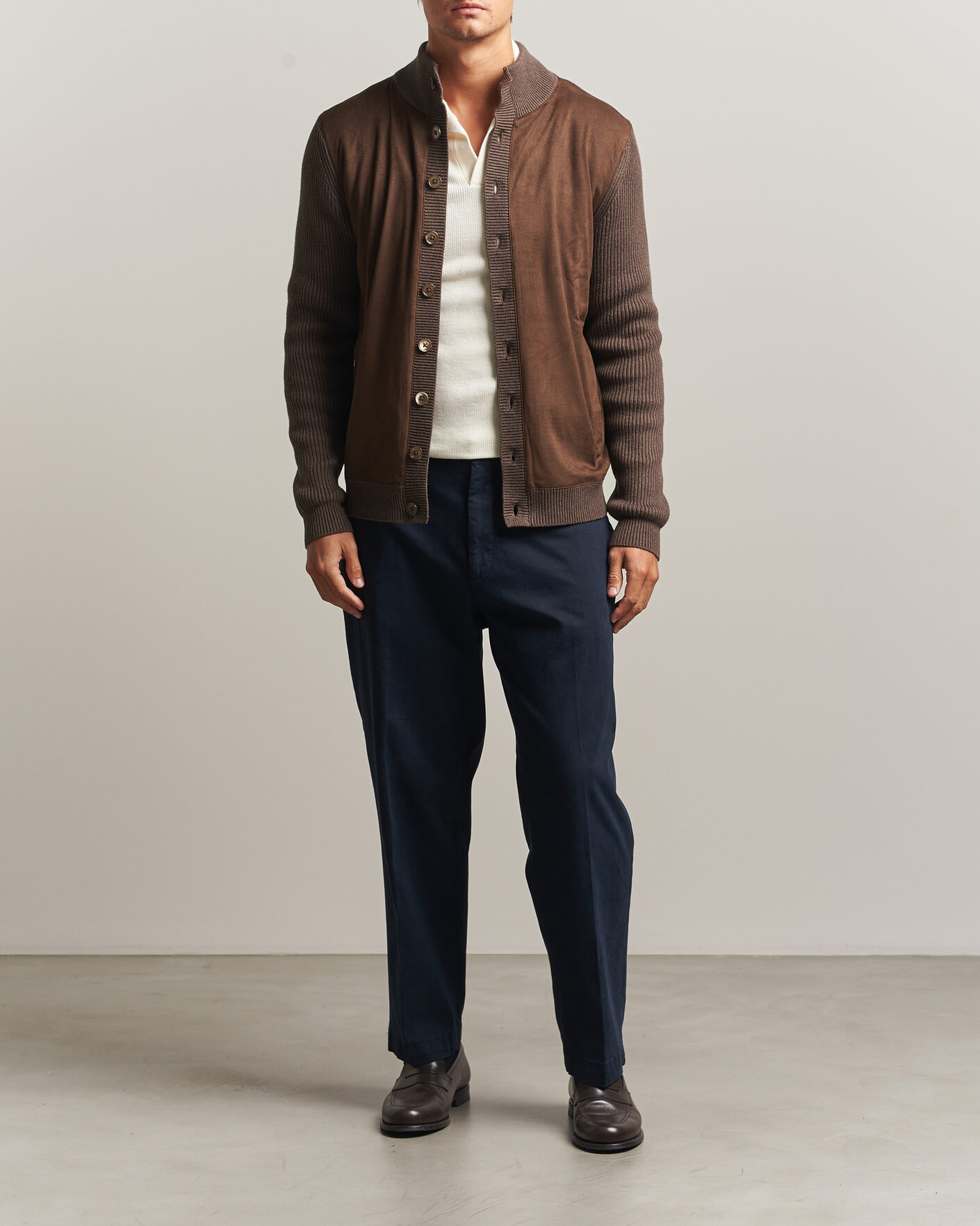 Mies | Puserot | Stenströms | Knitted Hybrid Alcantara Jacket Brown