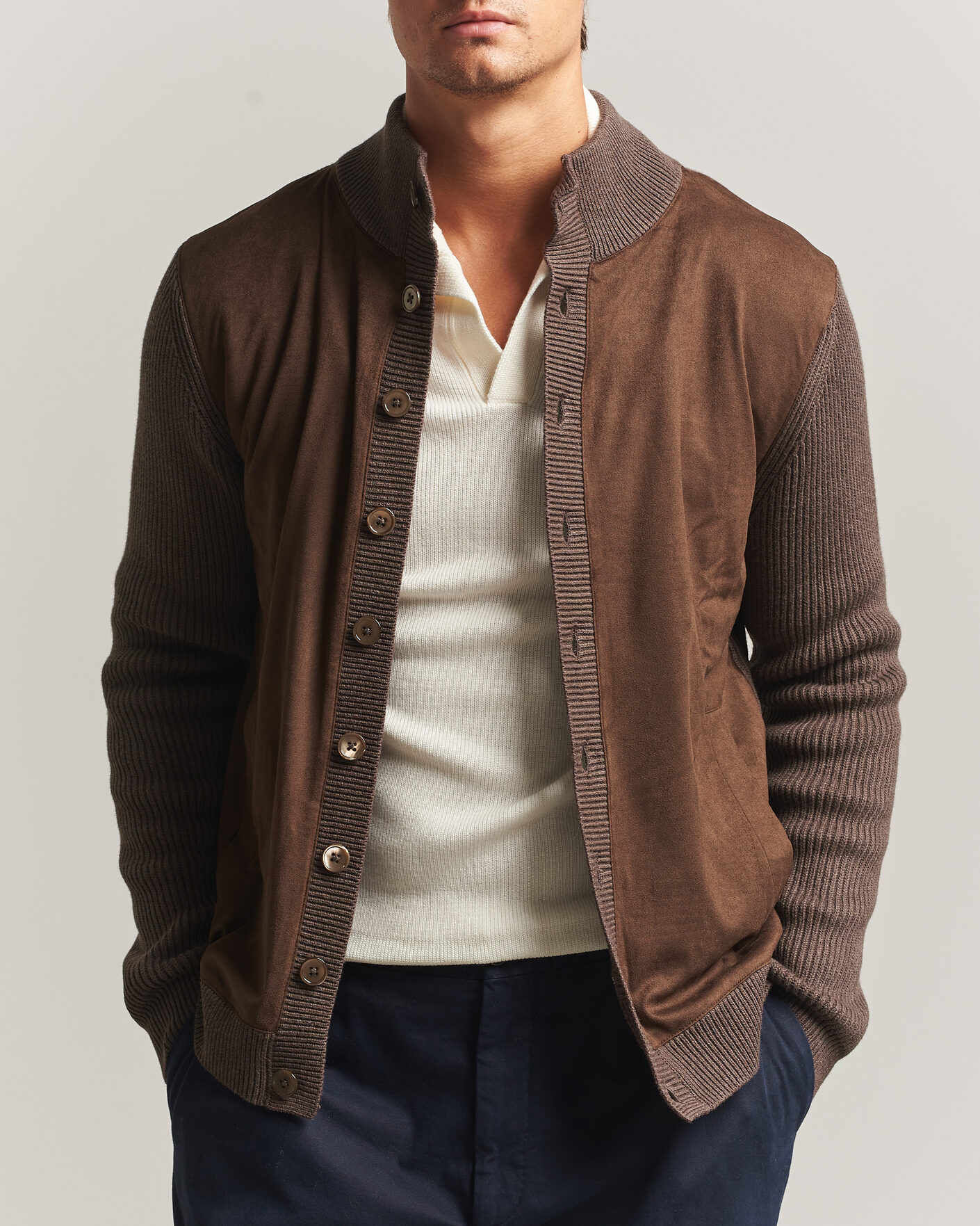 Mies | Puserot | Stenströms | Knitted Hybrid Alcantara Jacket Brown