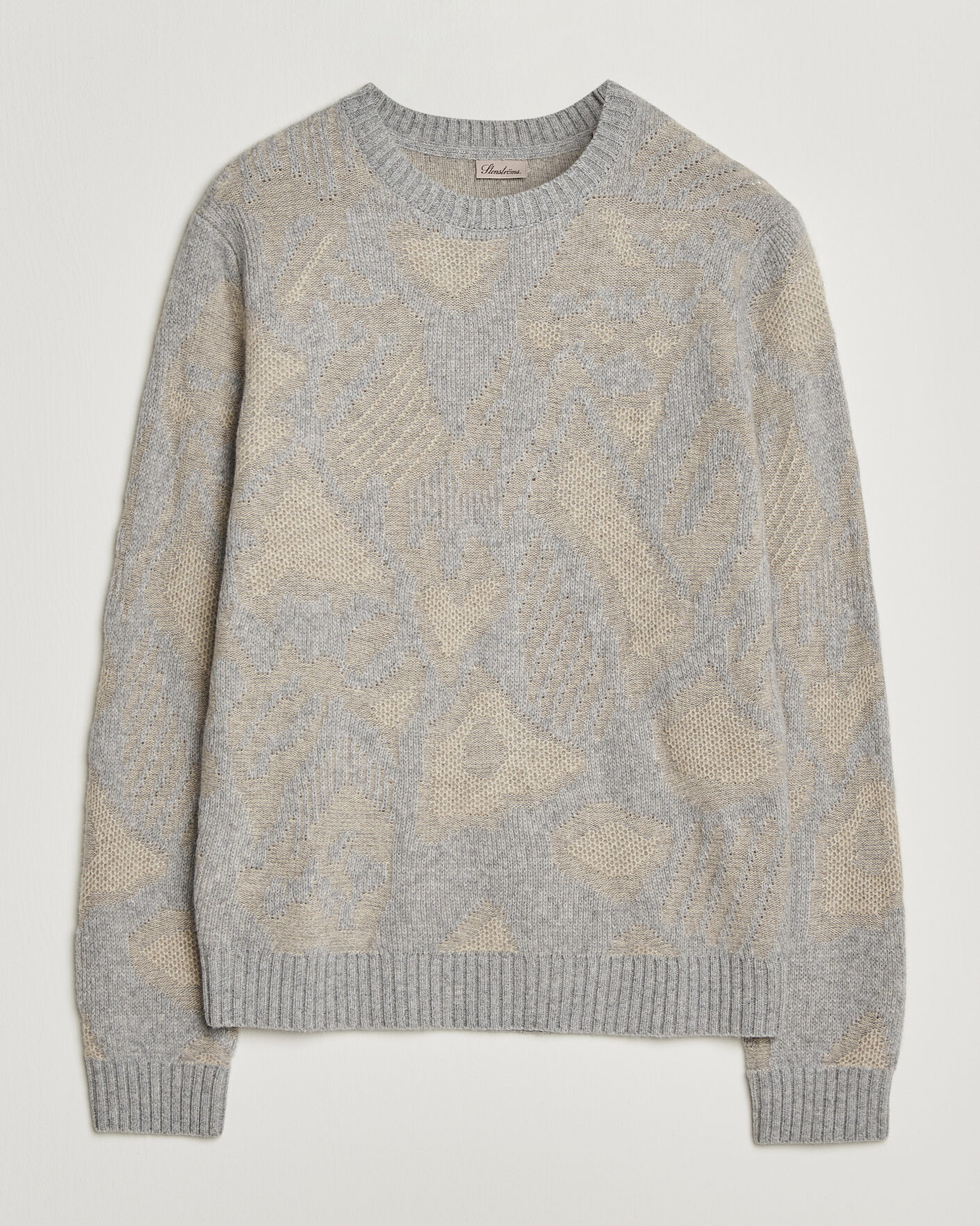 Mies | Puserot | Stenströms | Knitted Jaquard Yak/Merino Sweater Beige Grey