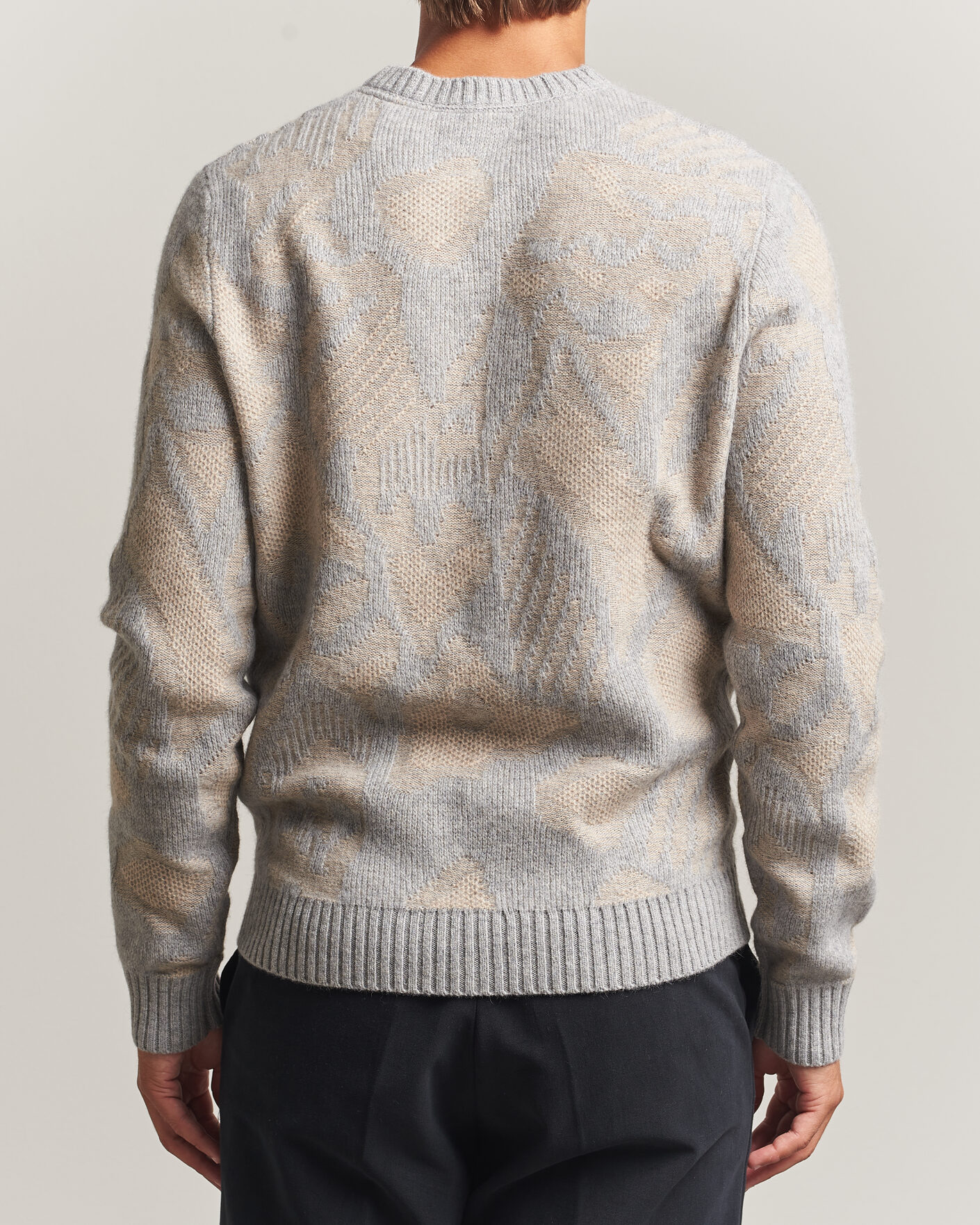 Mies | Puserot | Stenströms | Knitted Jaquard Yak/Merino Sweater Beige Grey