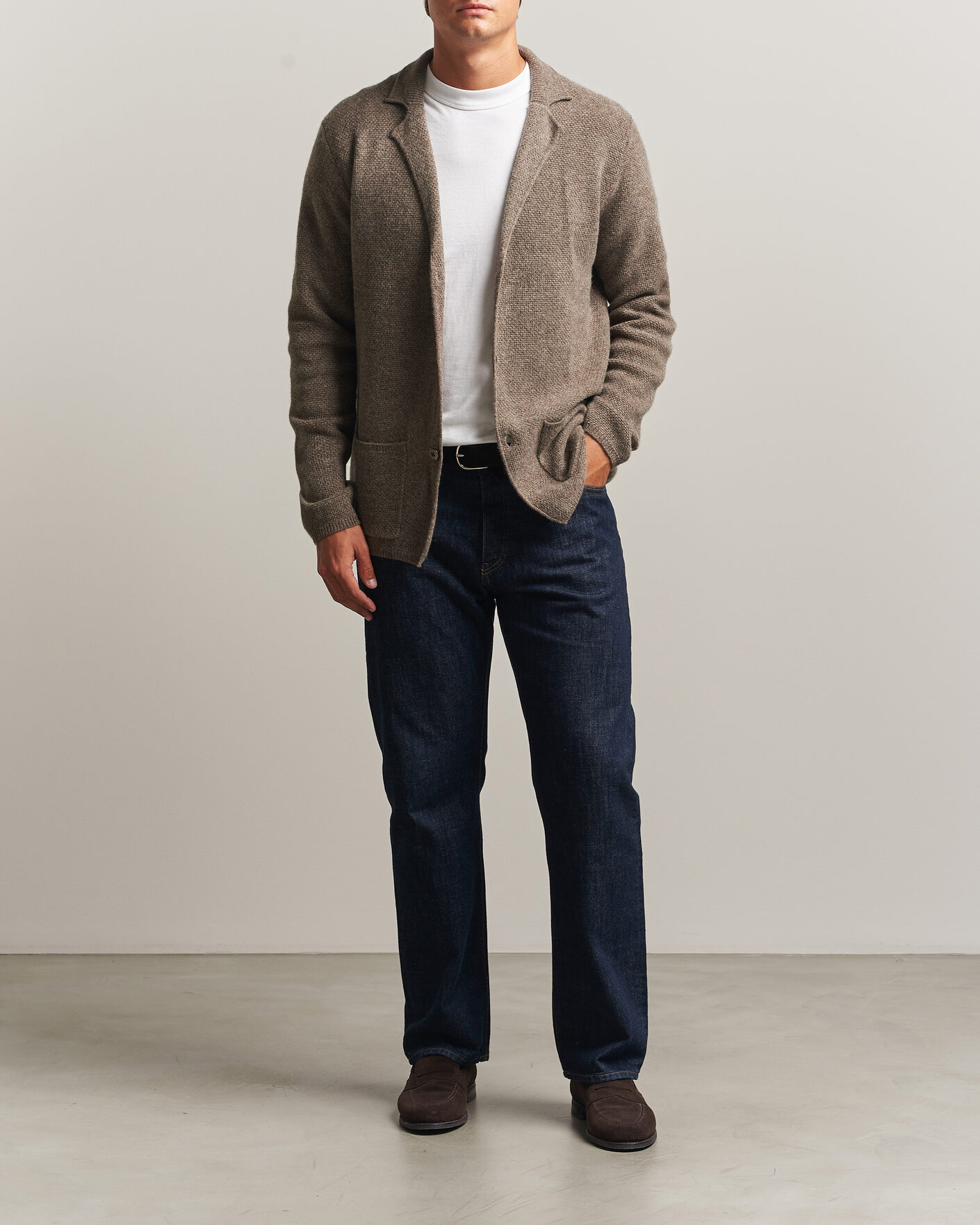 Mies | Puserot | Stenströms | Knitted Yak/Merino Cardigan Blazer Brown
