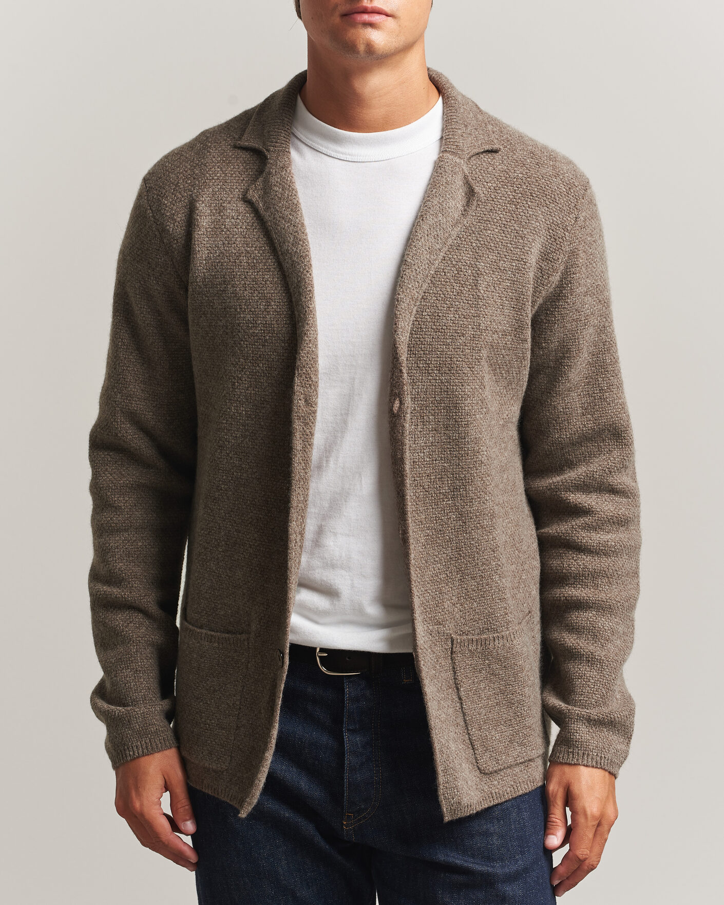 Mies | Puserot | Stenströms | Knitted Yak/Merino Cardigan Blazer Brown