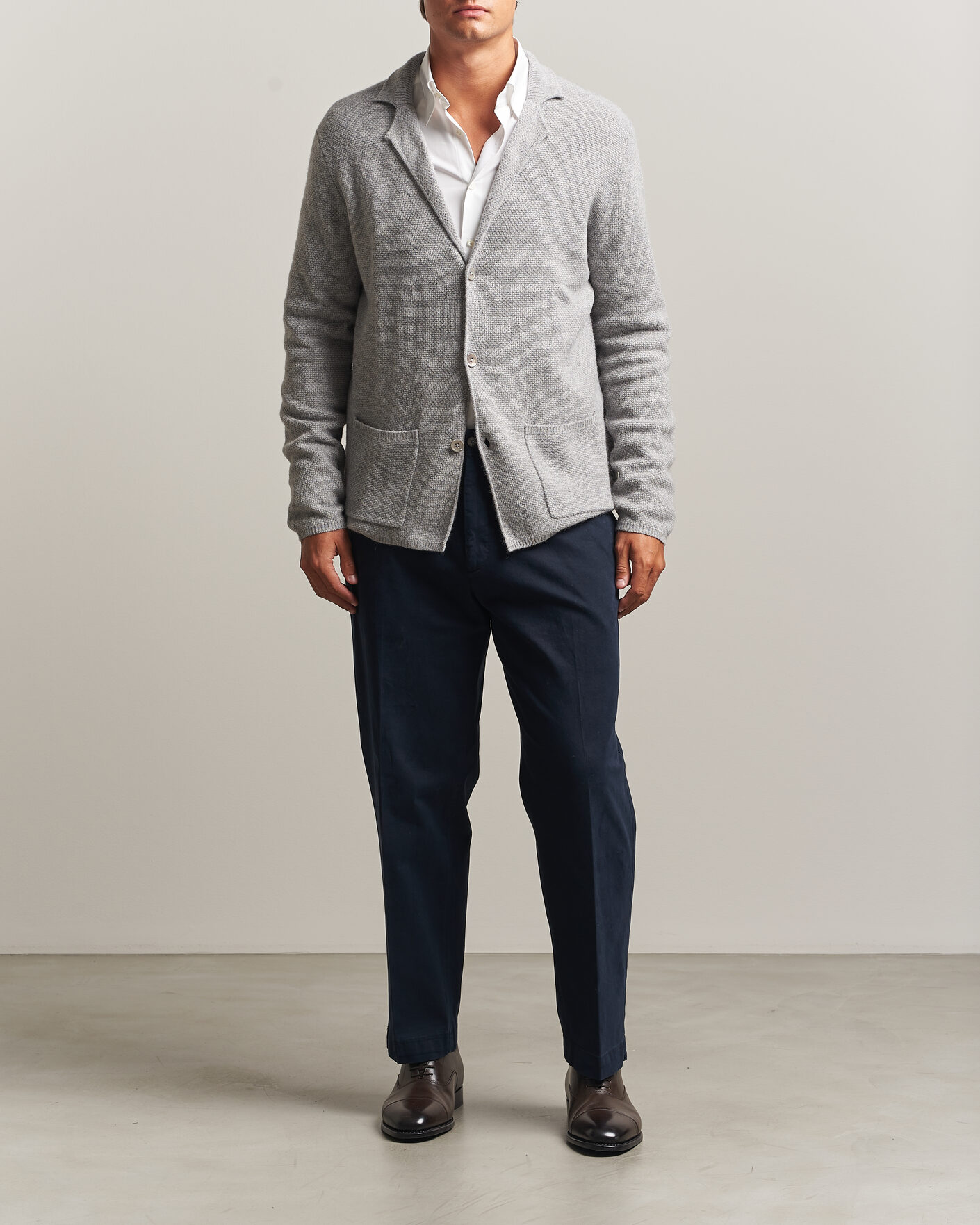 Mies | Puserot | Stenströms | Knitted Yak/Merino Cardigan Blazer Grey