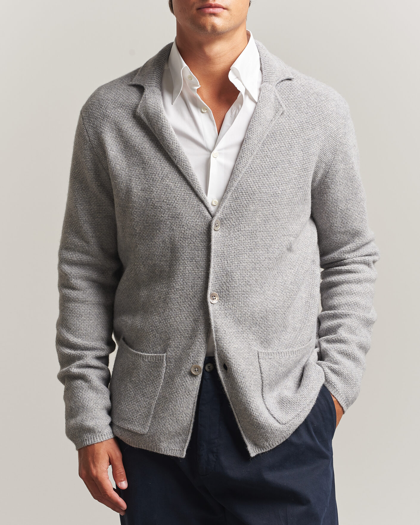 Mies | Puserot | Stenströms | Knitted Yak/Merino Cardigan Blazer Grey