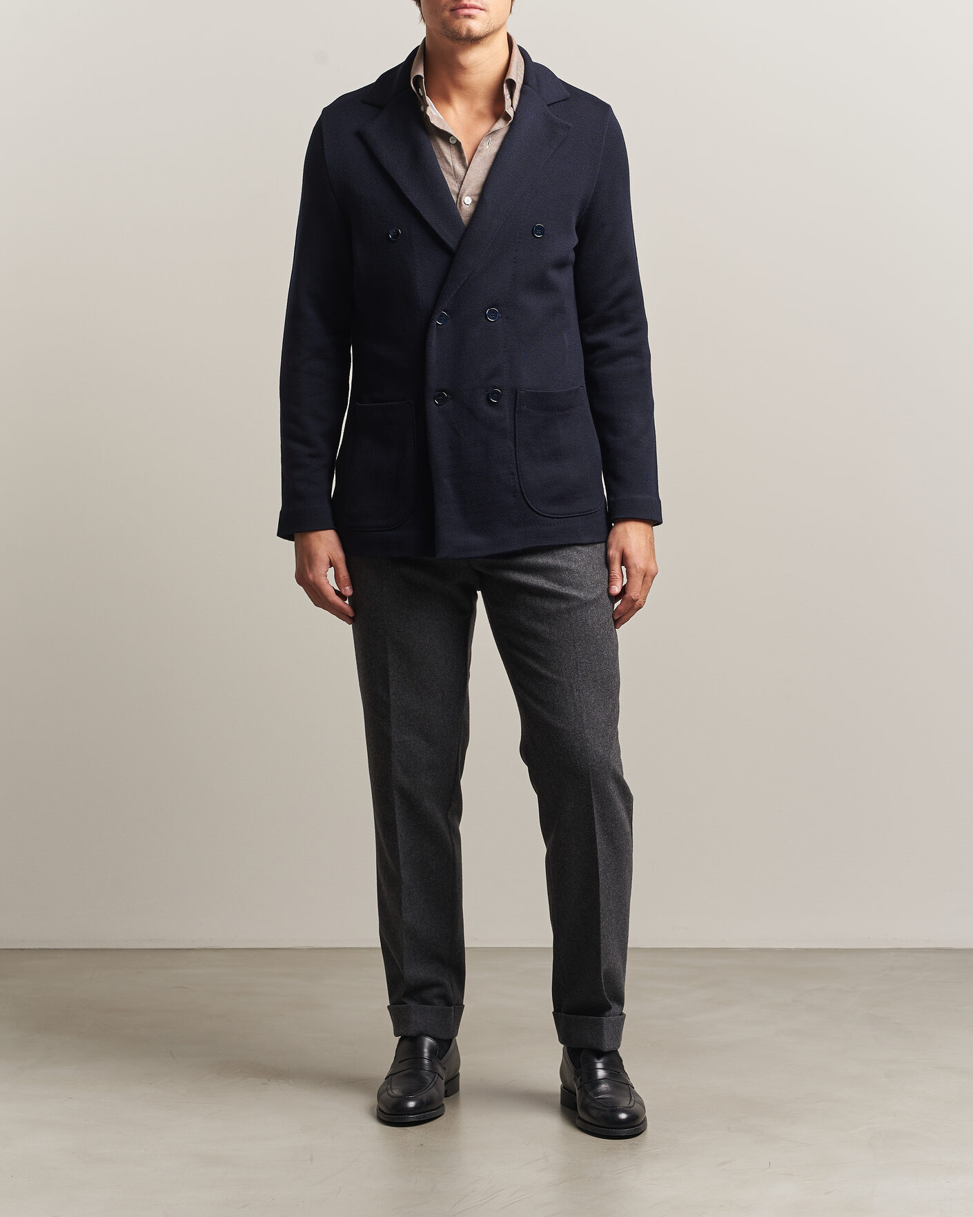 Mies | Pikkutakit | Stenströms | Knitted Herringbone DB Wool Blazer Navy