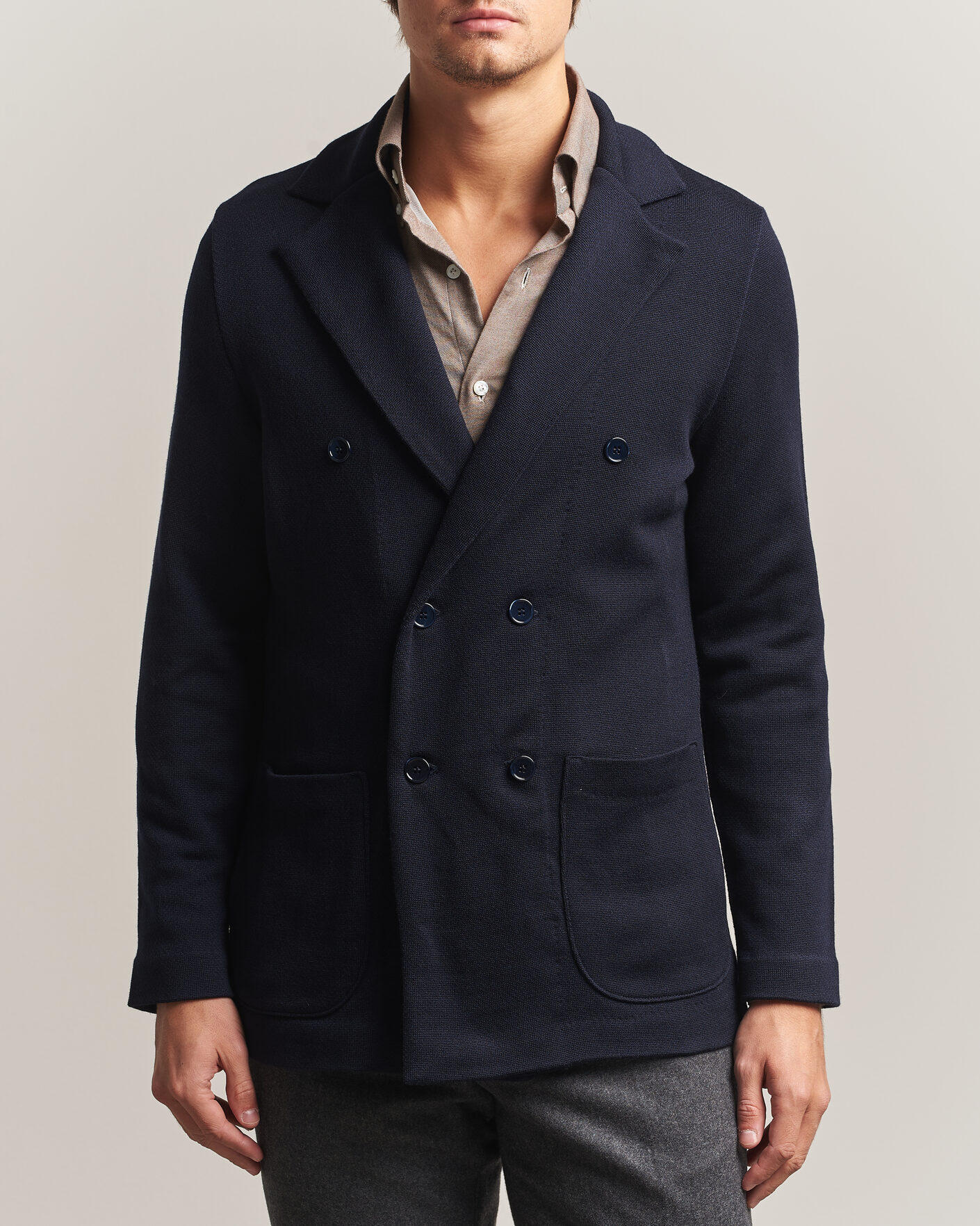 Mies | Pikkutakit | Stenströms | Knitted Herringbone DB Wool Blazer Navy