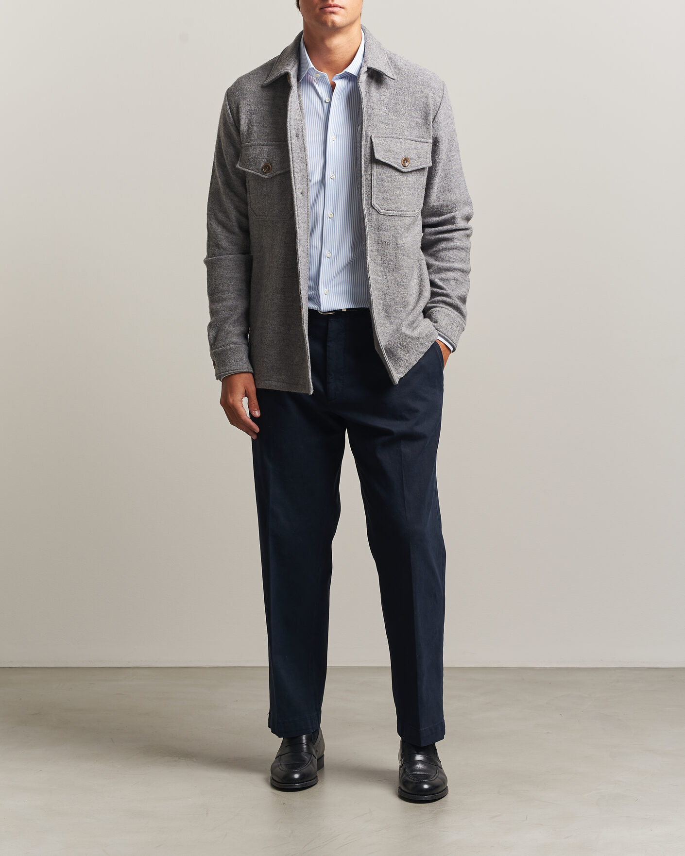 Mies | Kauluspaidat | Stenströms | Felted Wool Overshirt Grey