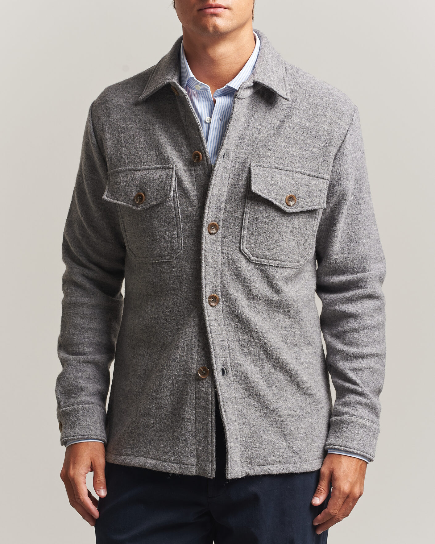 Mies | Kauluspaidat | Stenströms | Felted Wool Overshirt Grey