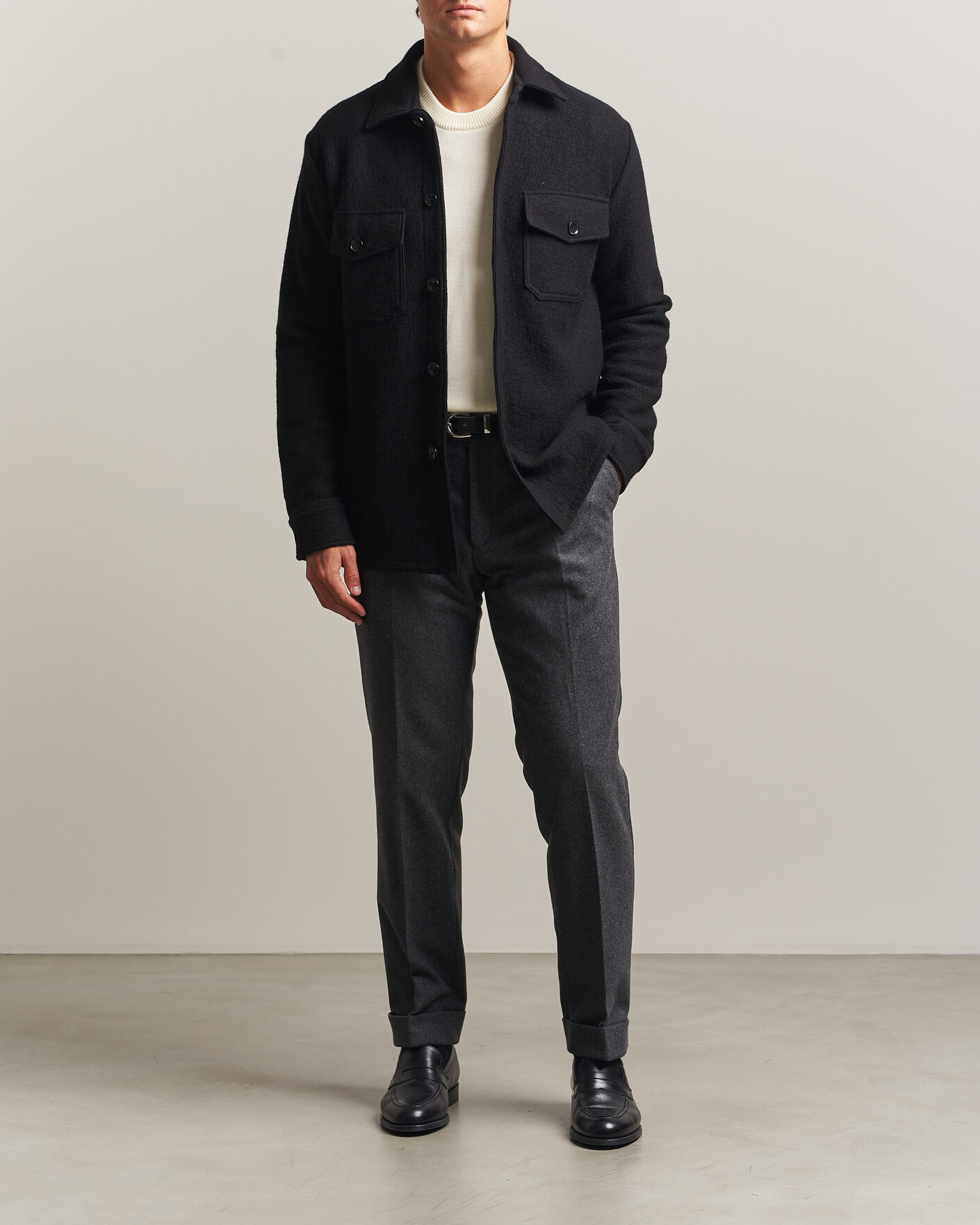 Mies | Kauluspaidat | Stenströms | Felted Wool Overshirt Black