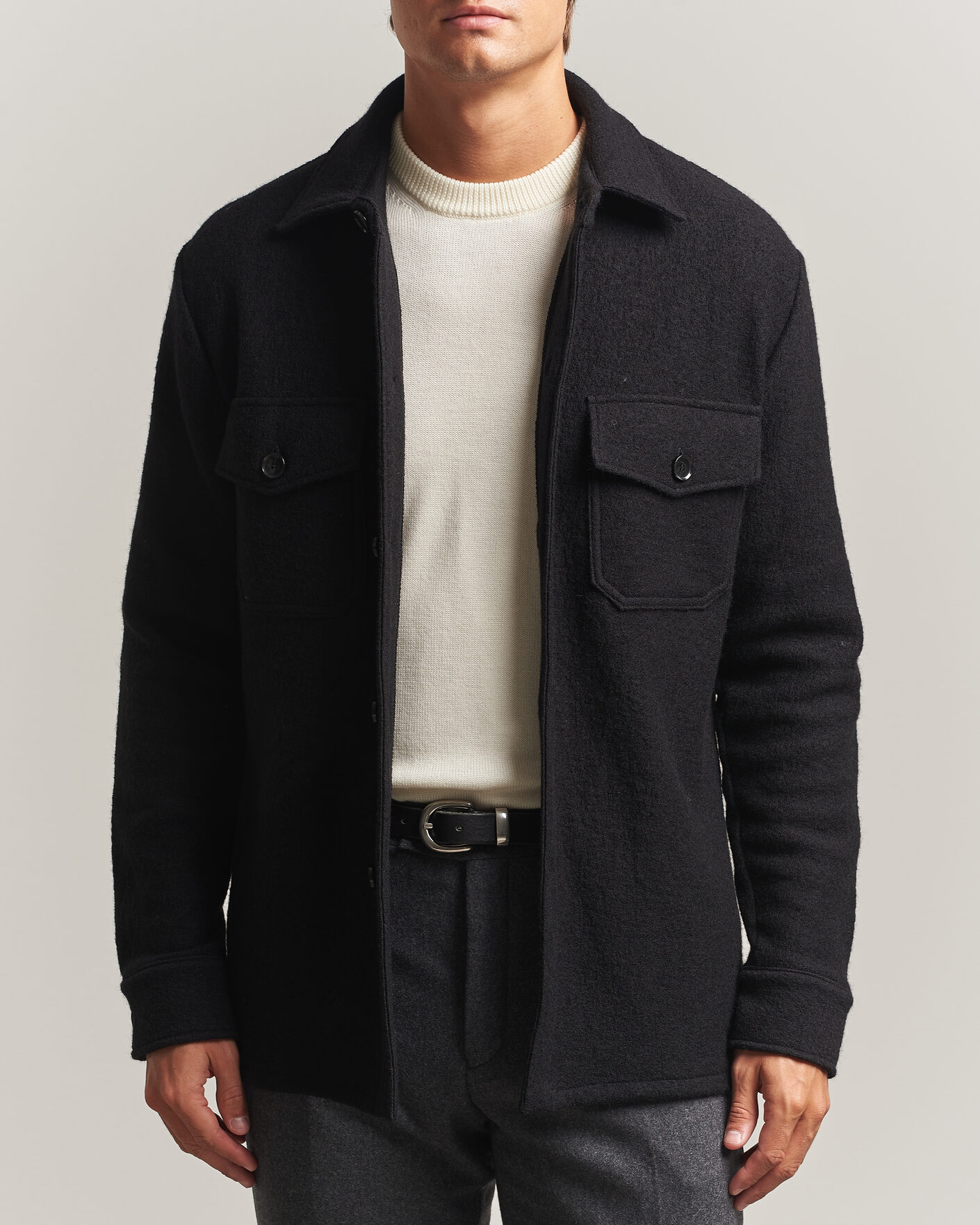 Mies | Kauluspaidat | Stenströms | Felted Wool Overshirt Black