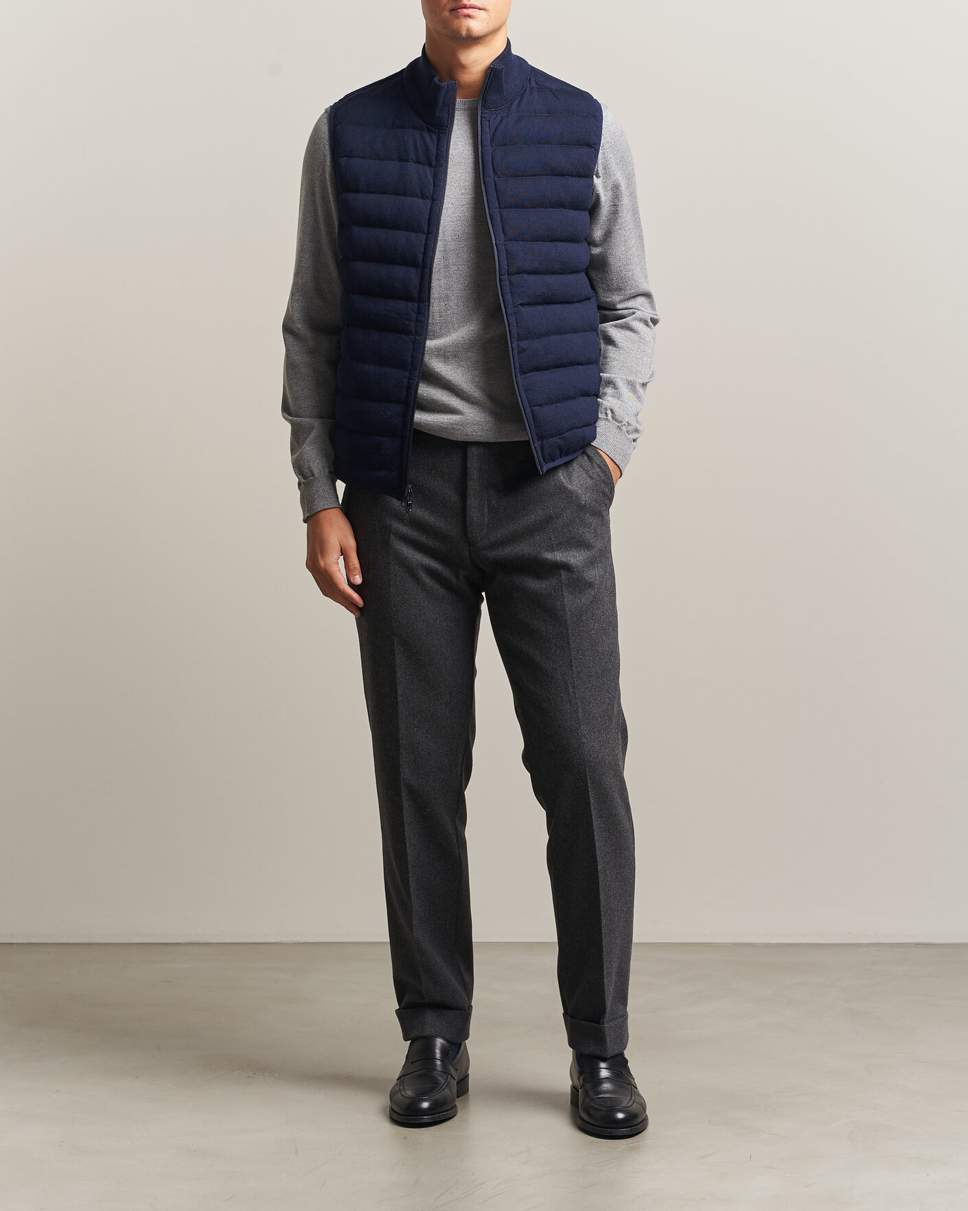 Mies | Ulkoliivit | Stenströms | Reversible Knitted Merino/Nylon Vest Navy
