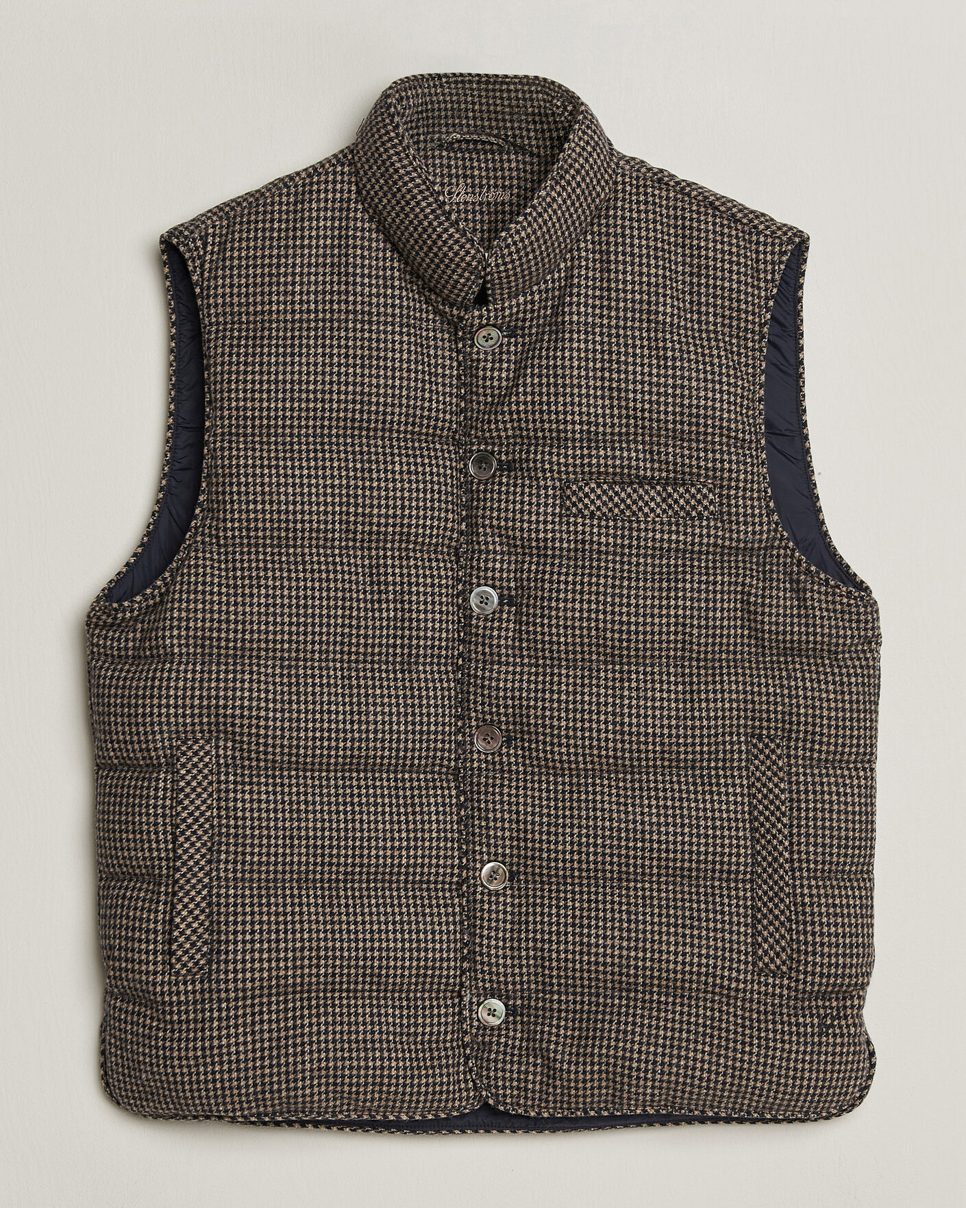 Mies | Ulkoliivit | Stenströms | Padded Houndstooth Wool Vest Brown