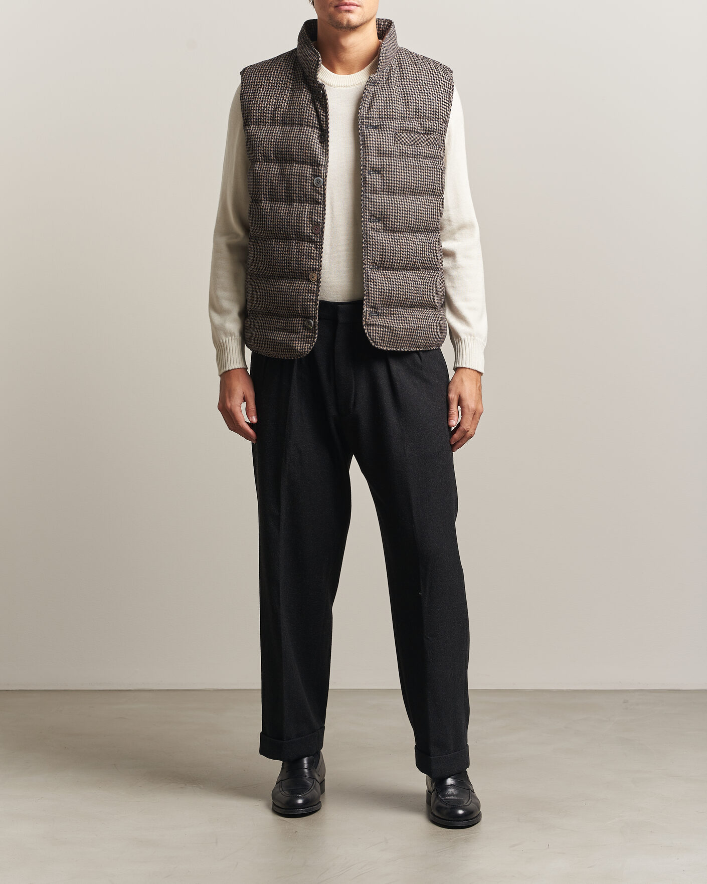 Mies | Ulkoliivit | Stenströms | Padded Houndstooth Wool Vest Brown