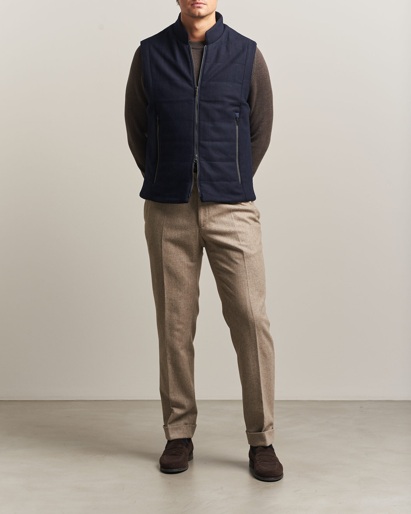 Mies | Ulkoliivit | Stenströms | Wool Alcantara Detail Light Padded Vest Navy
