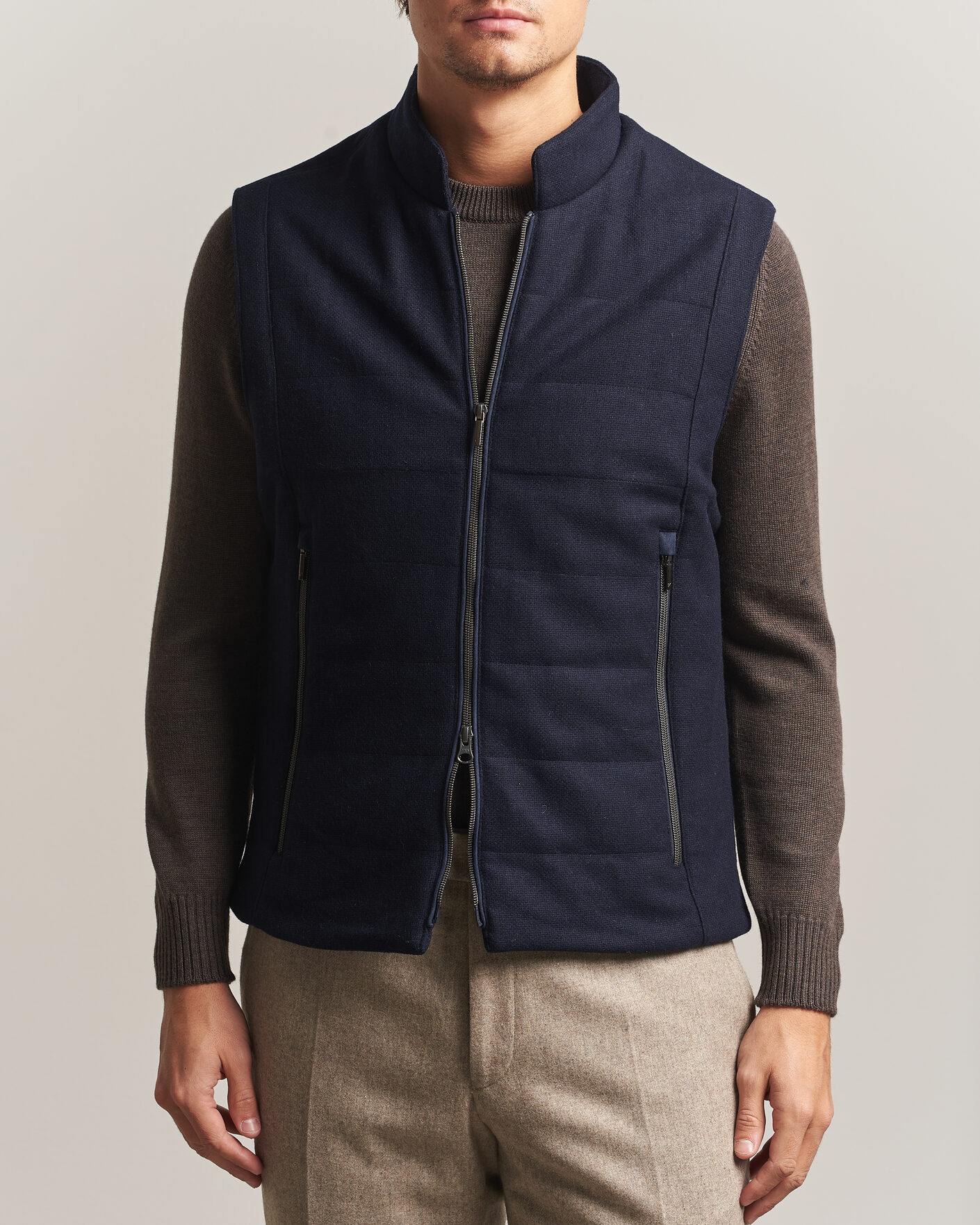 Mies | Ulkoliivit | Stenströms | Wool Alcantara Detail Light Padded Vest Navy
