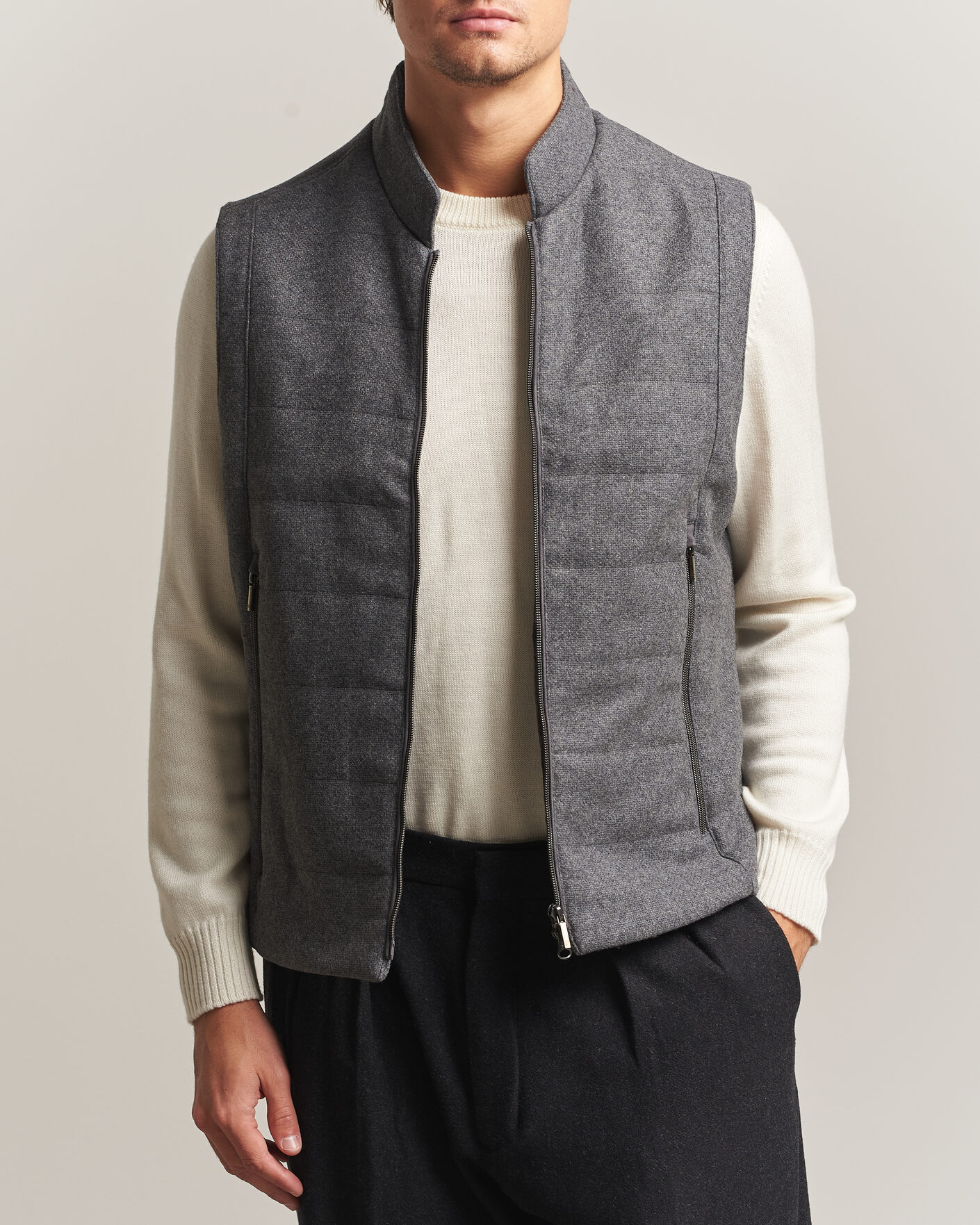 Mies | Ulkoliivit | Stenströms | Wool Alcantara Detail Light Padded Vest Grey