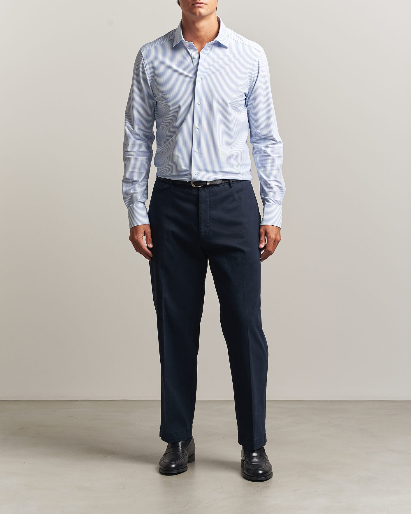 Mies | Kauluspaidat | Stenströms | Slimline Active Stretch Striped Shirt Light Blue
