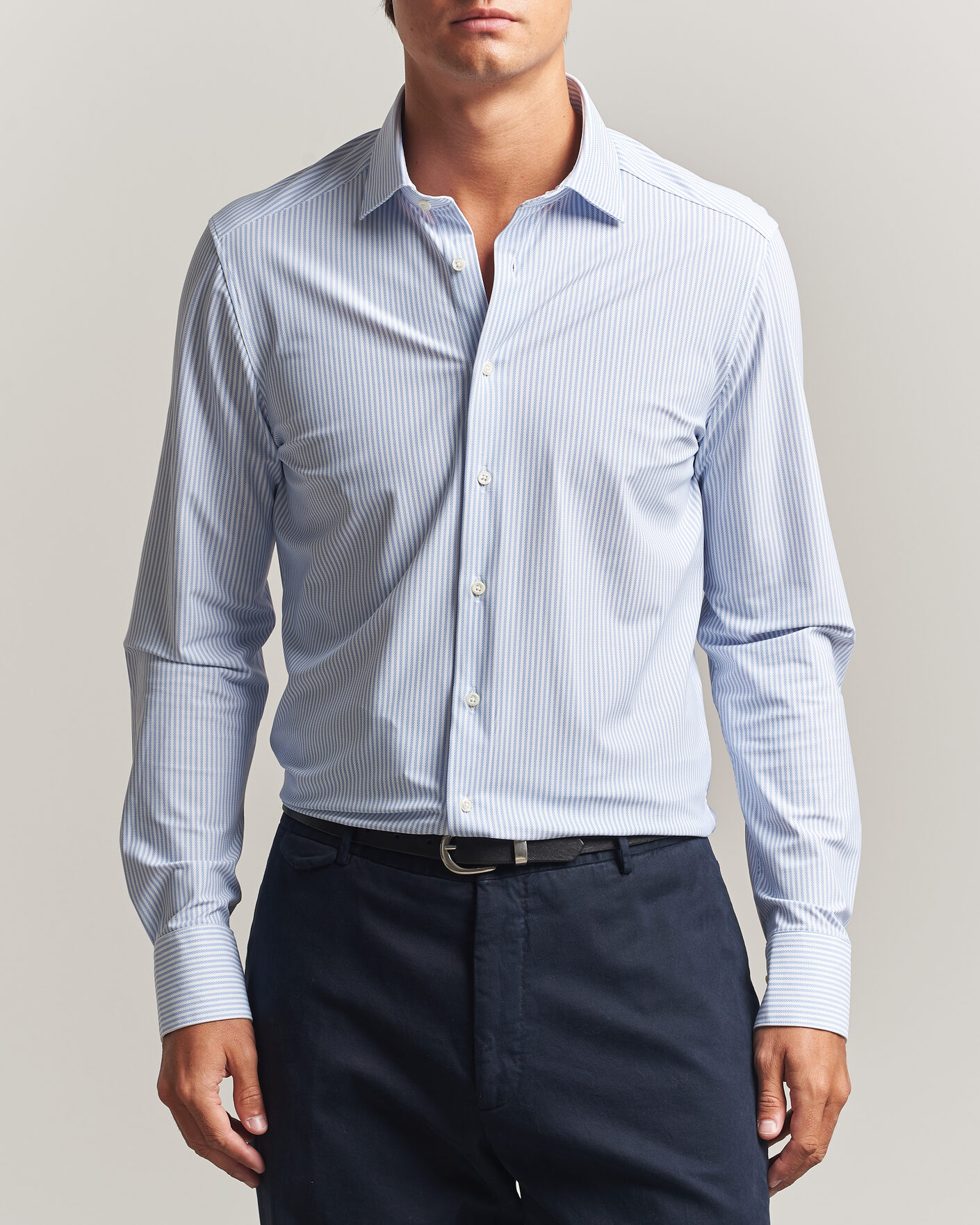 Mies | Kauluspaidat | Stenströms | Slimline Active Stretch Striped Shirt Light Blue