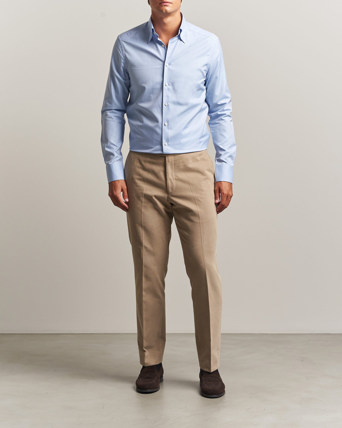 Mies | Kauluspaidat | Stenströms | Slimline Twofold Cotton Button Under Shirt Blue
