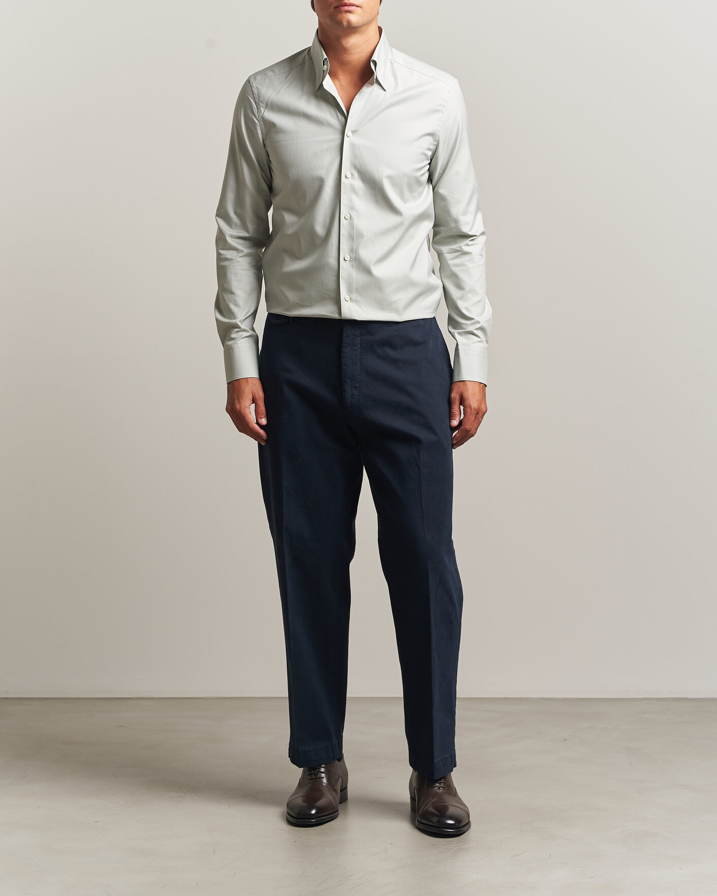 Mies | Kauluspaidat | Stenströms | Slimline Twofold Cotton Button Under Shirt Green