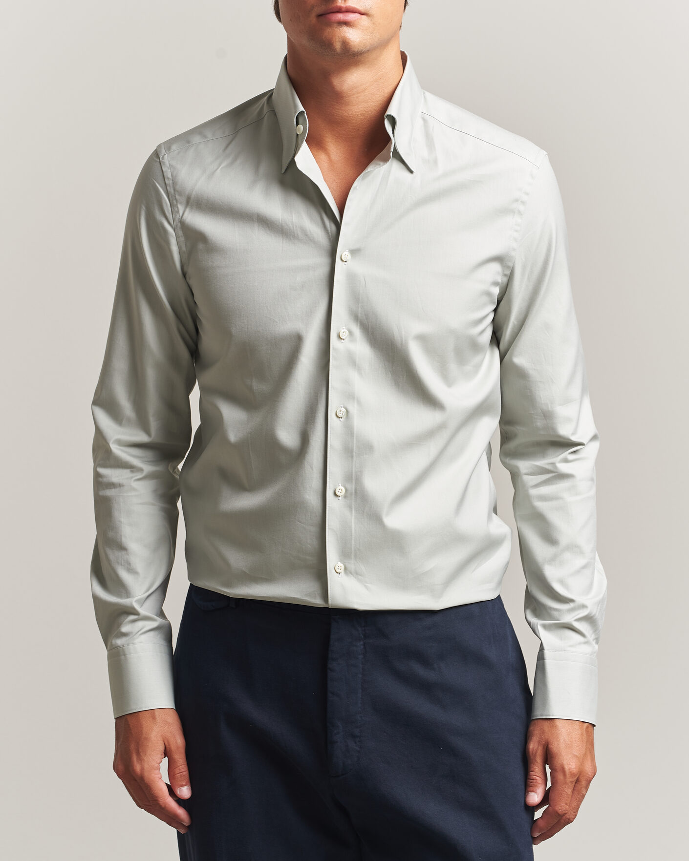 Mies | Kauluspaidat | Stenströms | Slimline Twofold Cotton Button Under Shirt Green